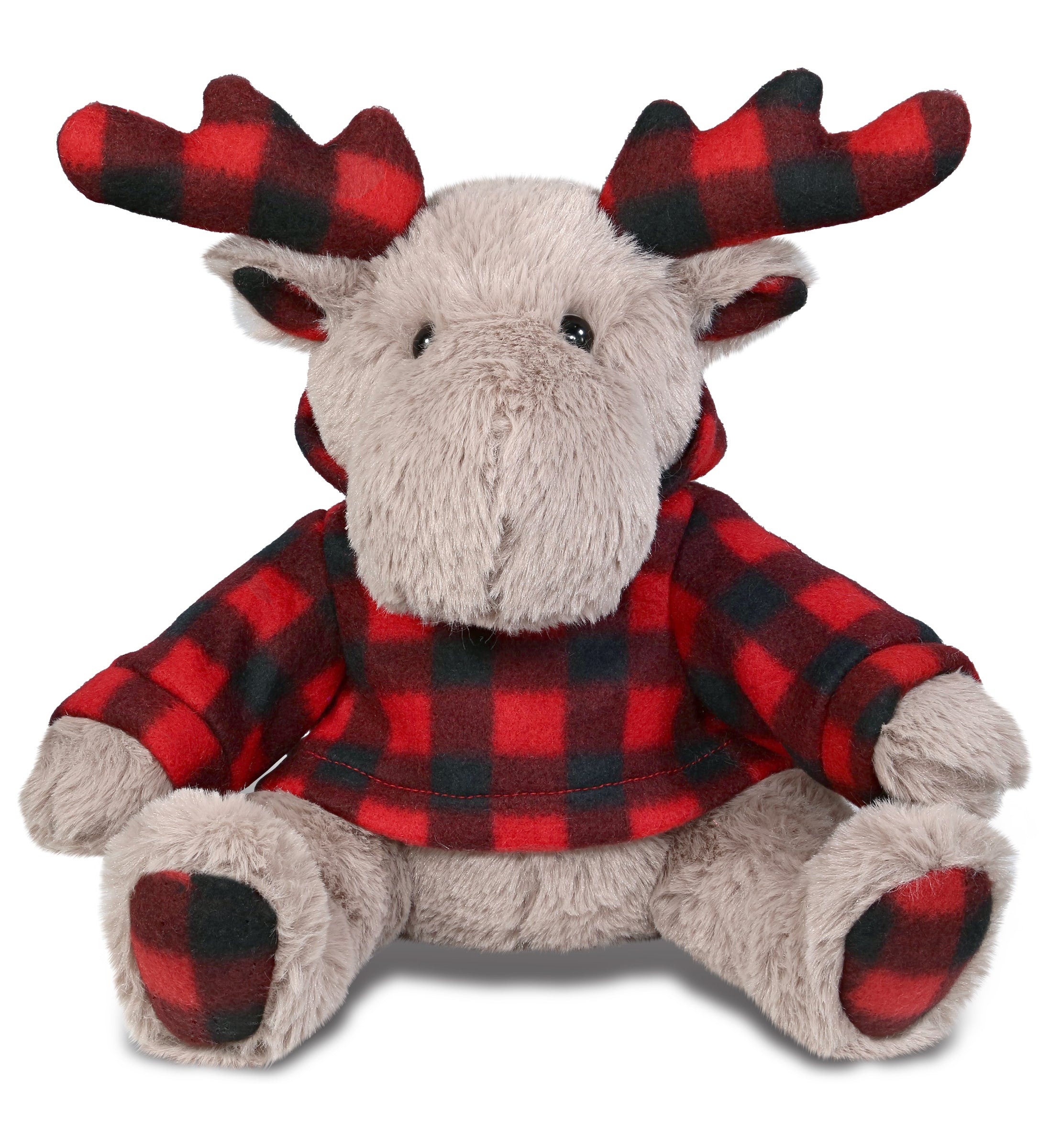 SUPER SOFT PLUSH - PLAID BEIGE MOOSE WITH HOODIE