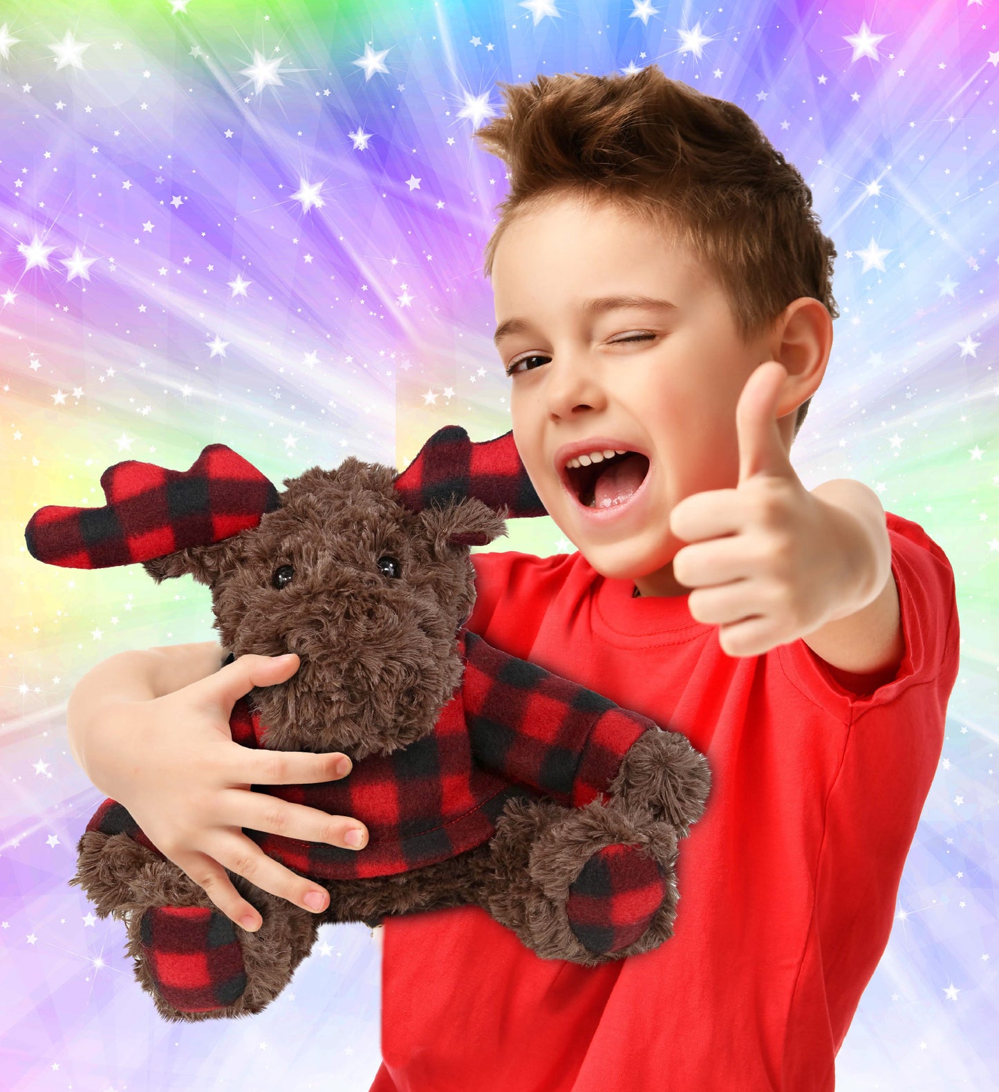 SUPER SOFT PLUSH - PLAID CURLY MOOSE WITH HOODIE