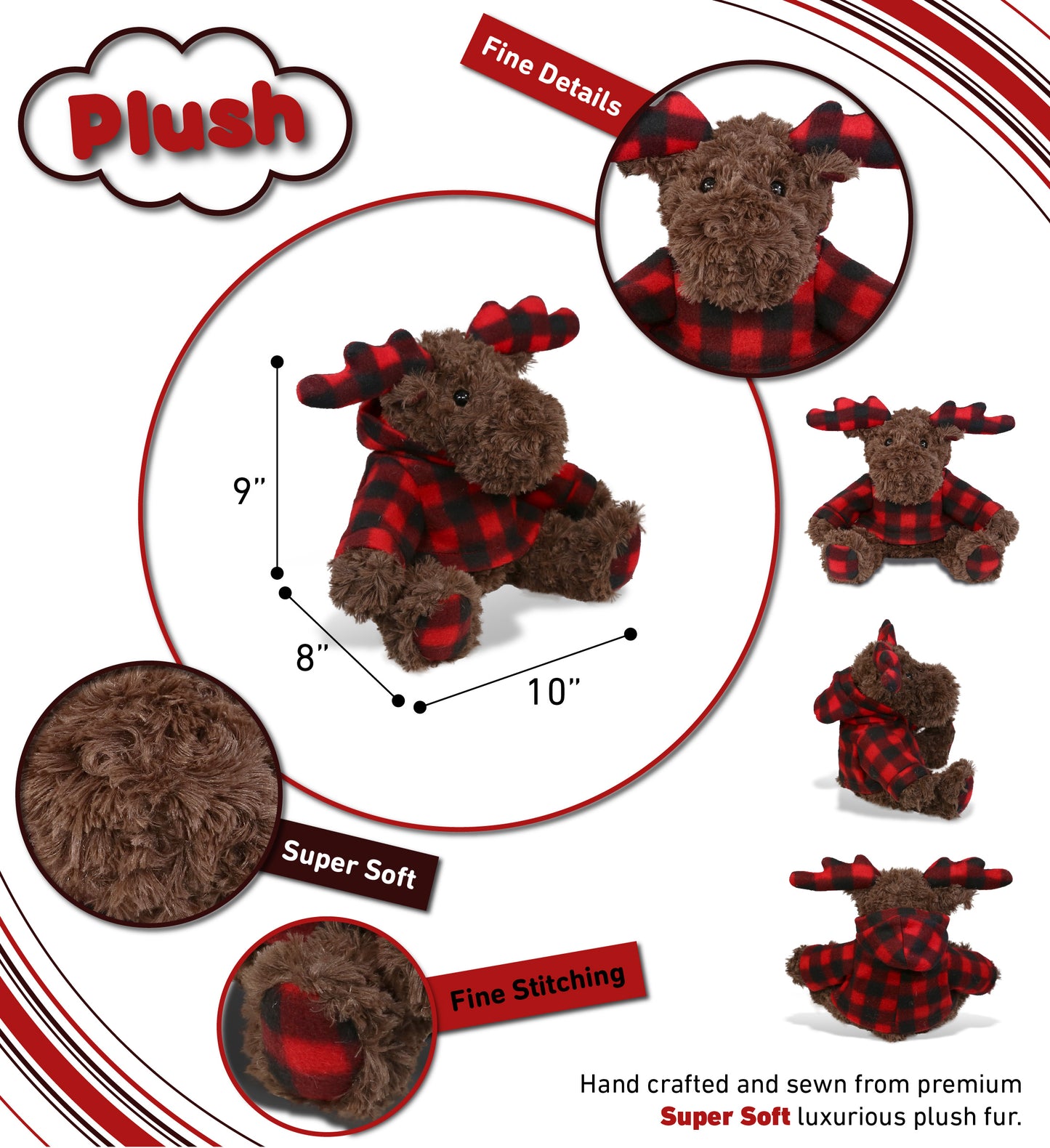 SUPER SOFT PLUSH - PLAID CURLY MOOSE WITH HOODIE