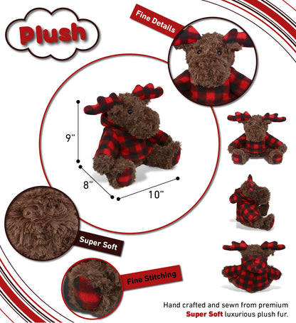 SUPER SOFT PLUSH - PLAID CURLY MOOSE WITH HOODIE