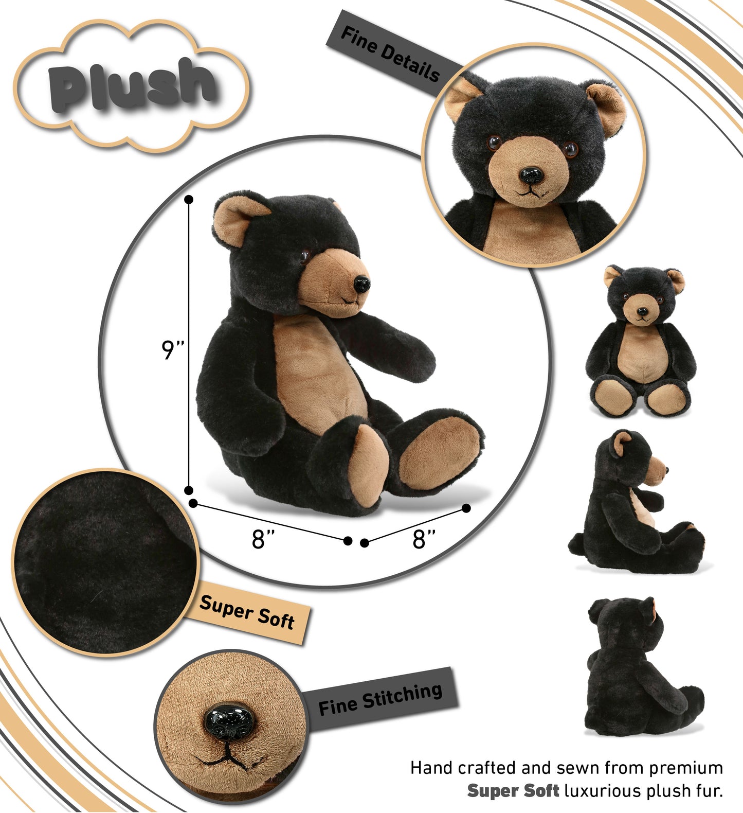 SUPER-SOFT PLUSH - BLACK BEAR 9"