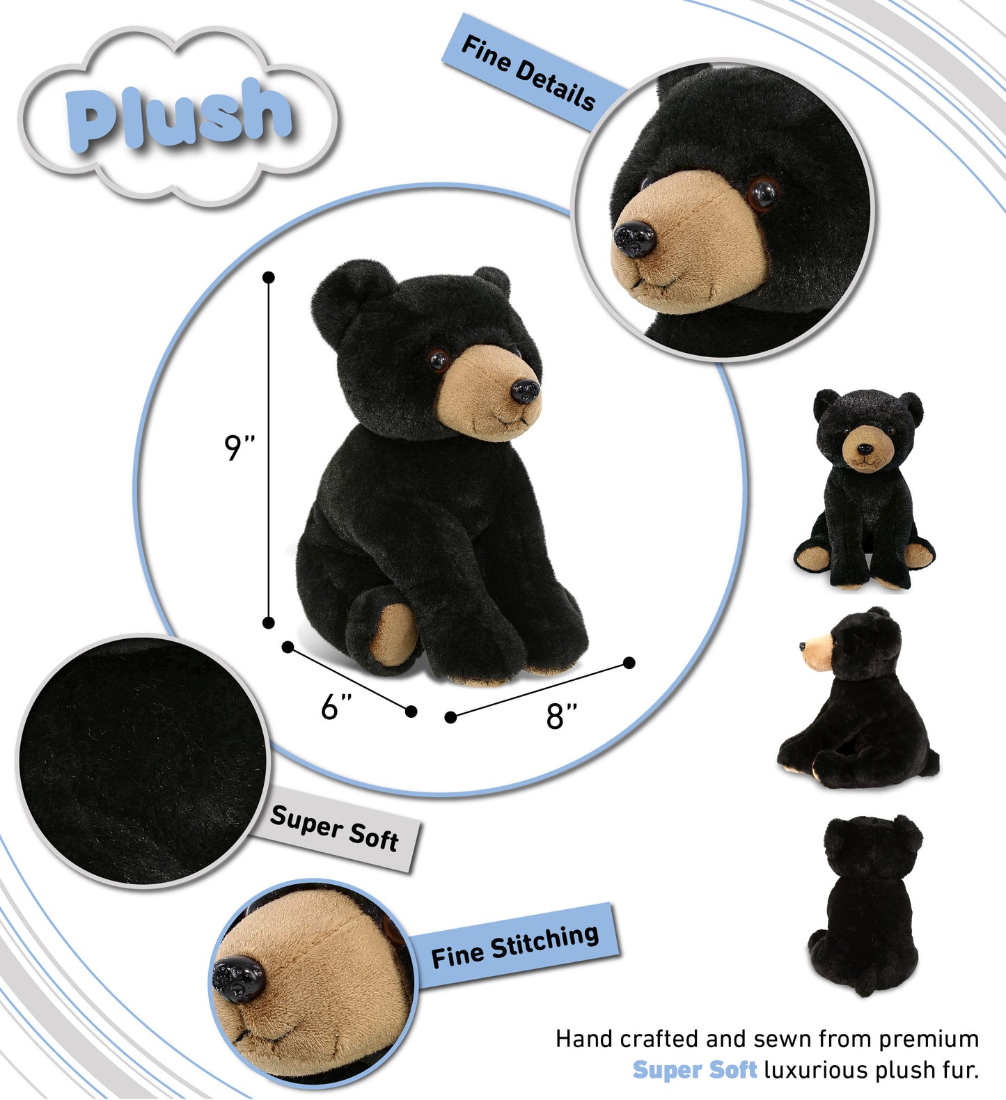 SUPER-SOFT PLUSH - FLOPPY BLACK BEAR 9"