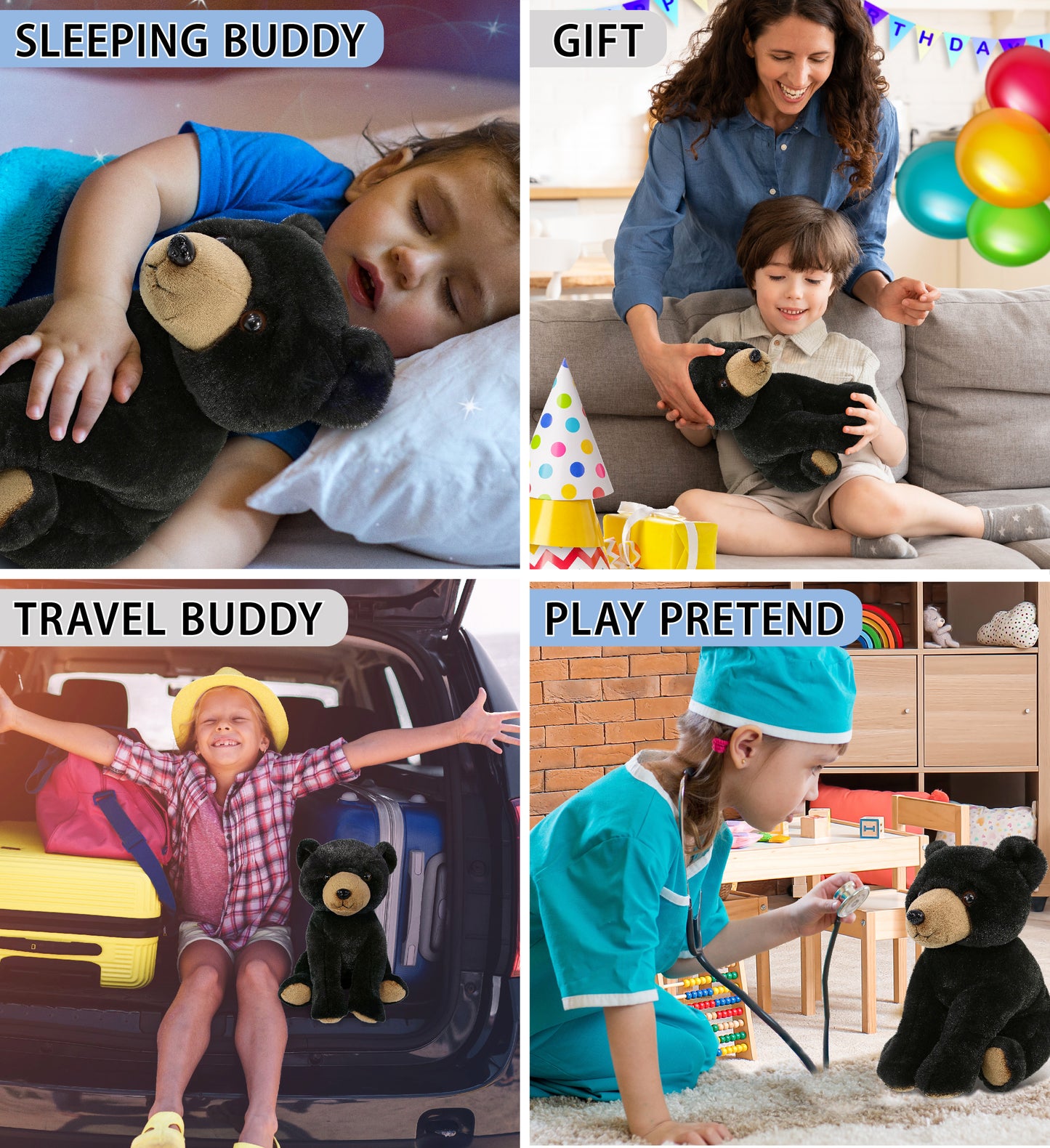 SUPER-SOFT PLUSH - FLOPPY BLACK BEAR 9"