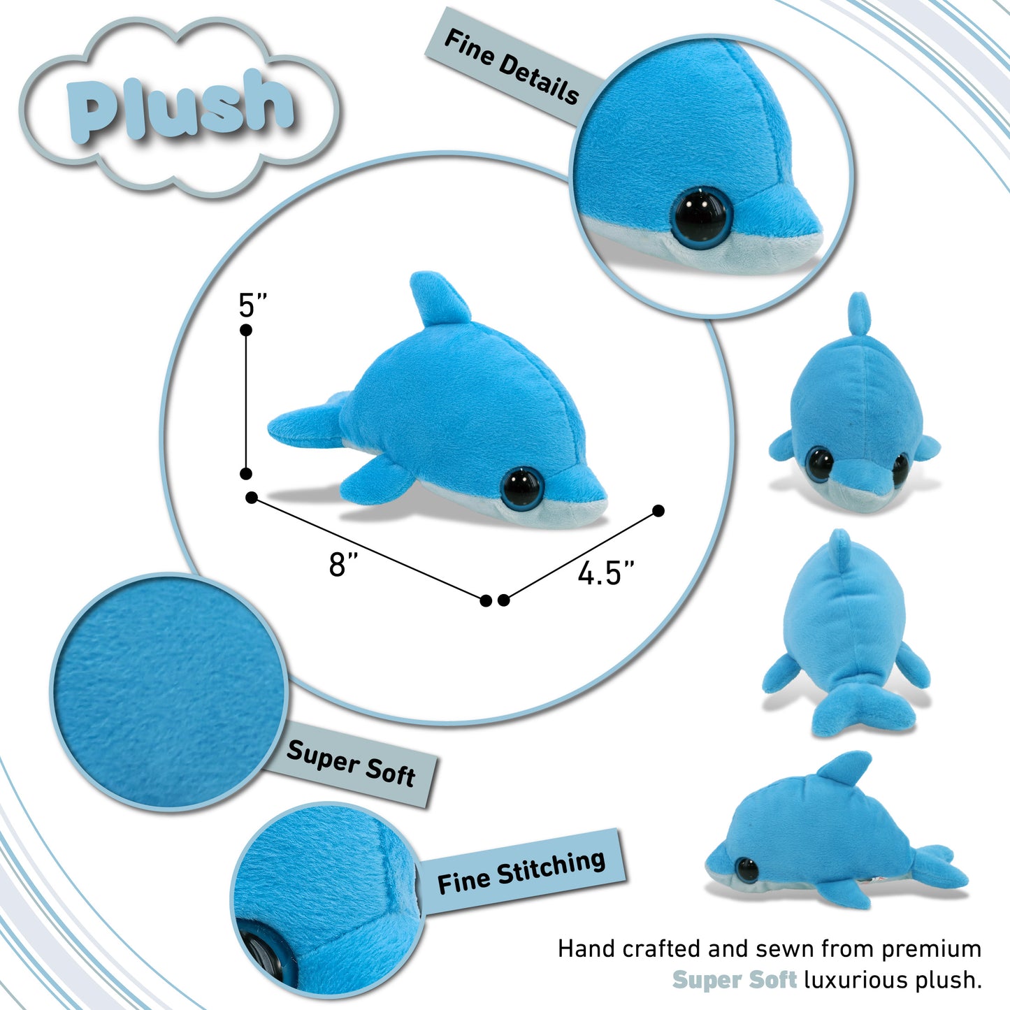 BIG EYE 6" PLUSH - DOLPHIN