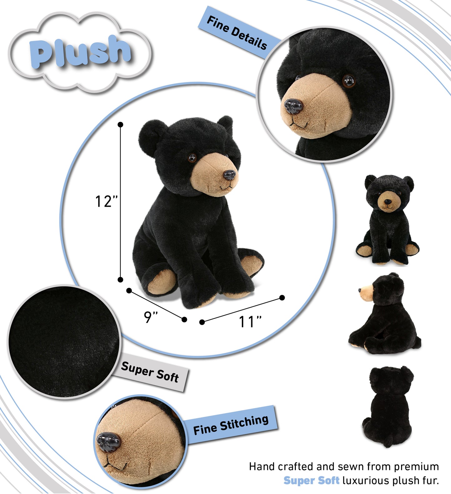 SUPER-SOFT PLUSH - LARGE FLOPPY BLACK BEAR 12"