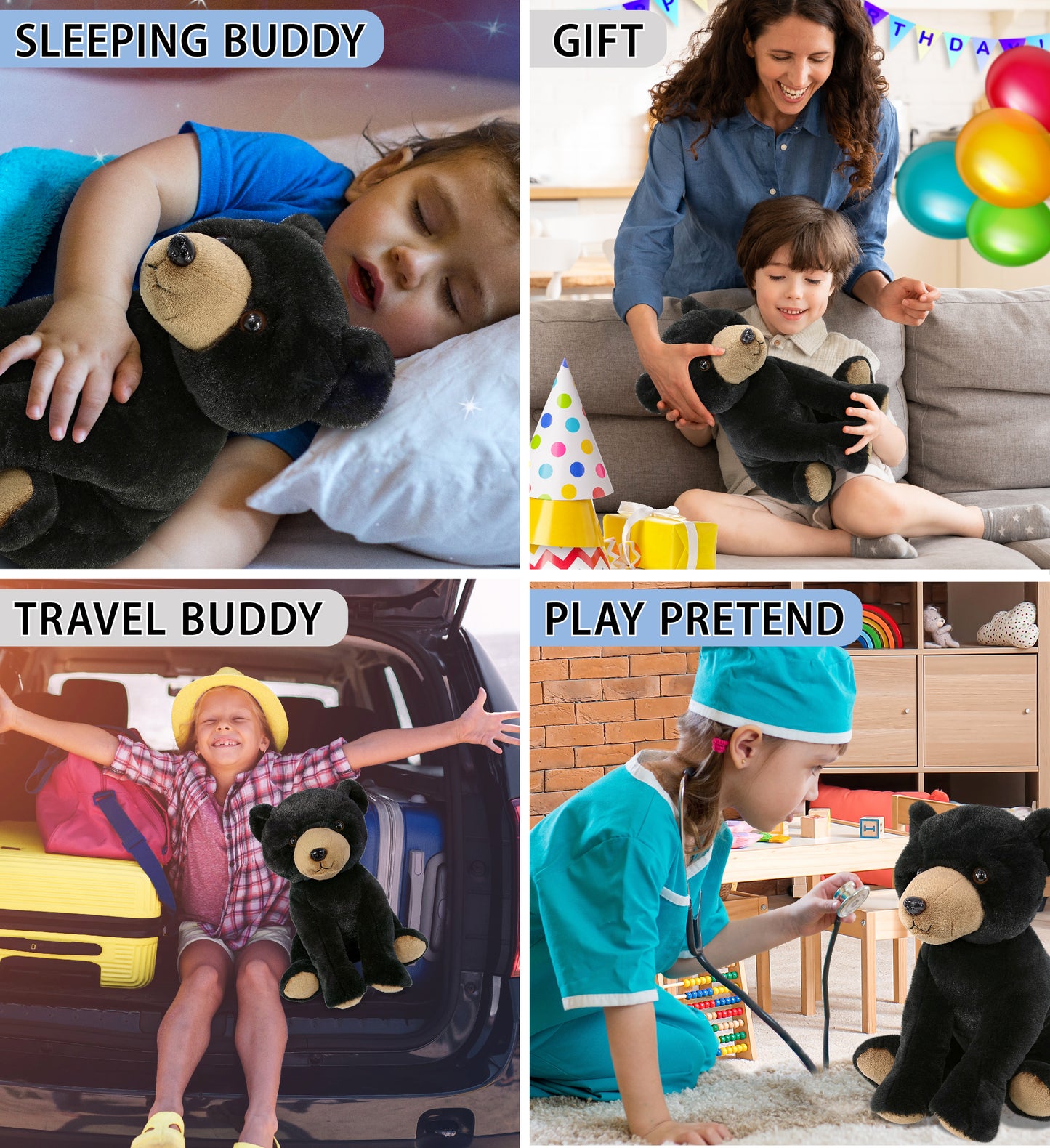 SUPER-SOFT PLUSH - LARGE FLOPPY BLACK BEAR 12"