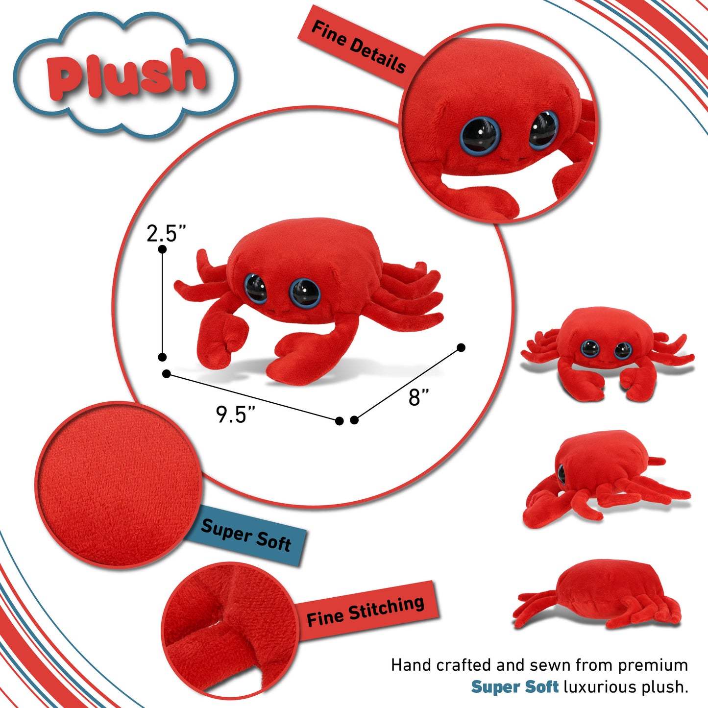 BIG EYE 6" PLUSH - RED CRAB