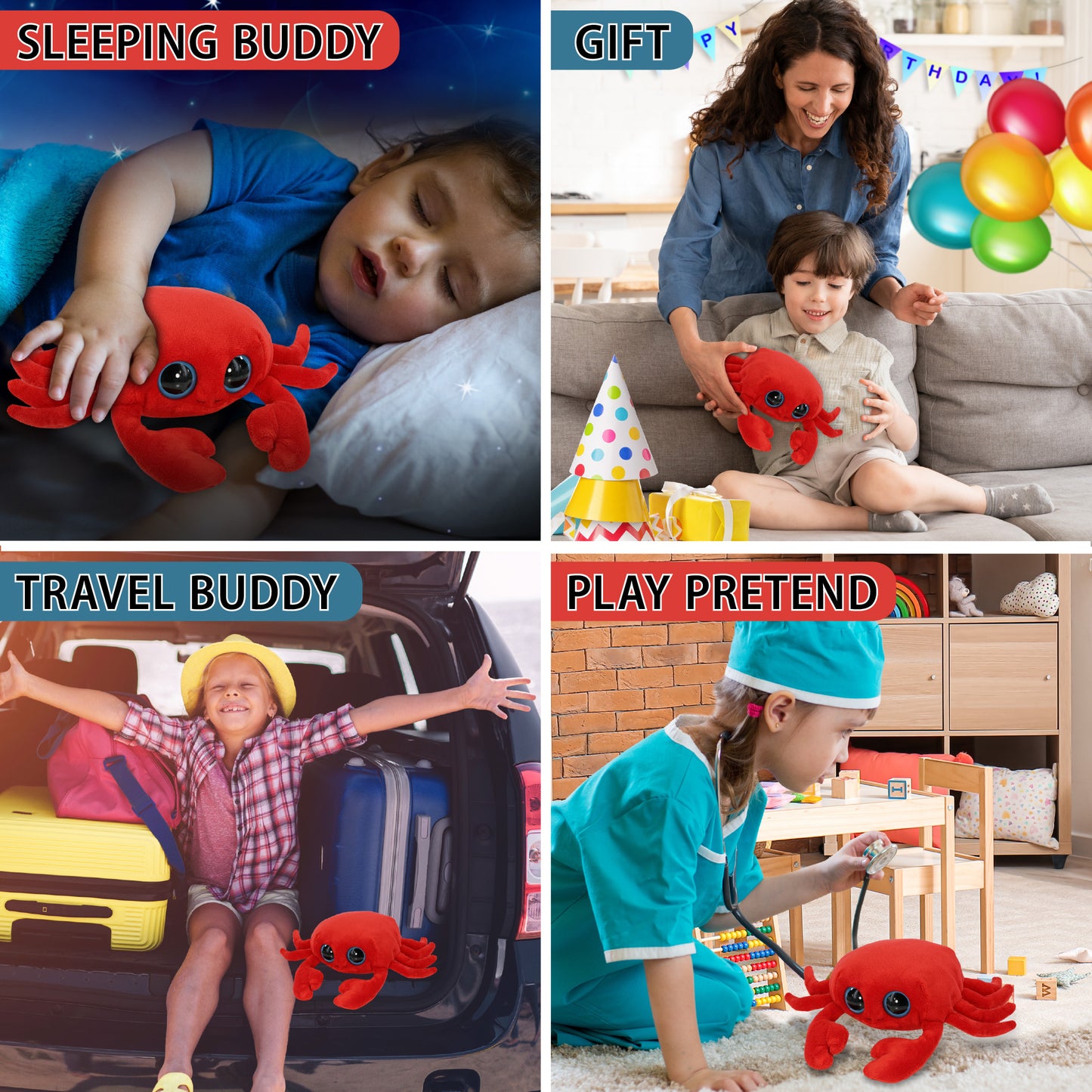 BIG EYE 6" PLUSH - RED CRAB