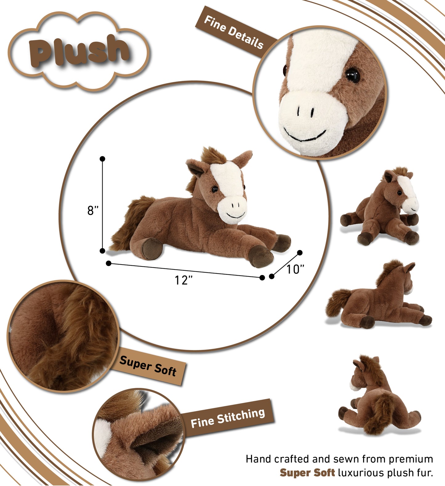 SUPER-SOFT PLUSH - LAYING BROWN HORSE 12"