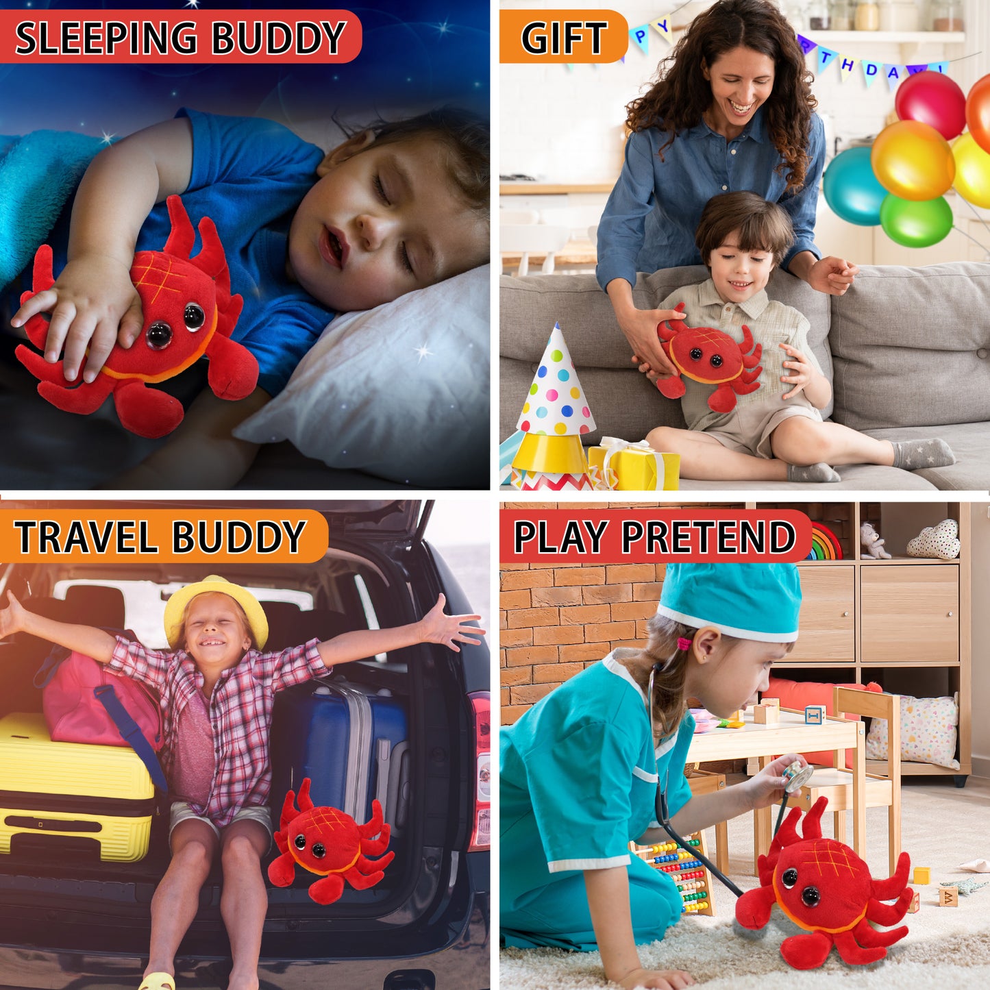 BIG EYE 6" PLUSH - RED CRAB