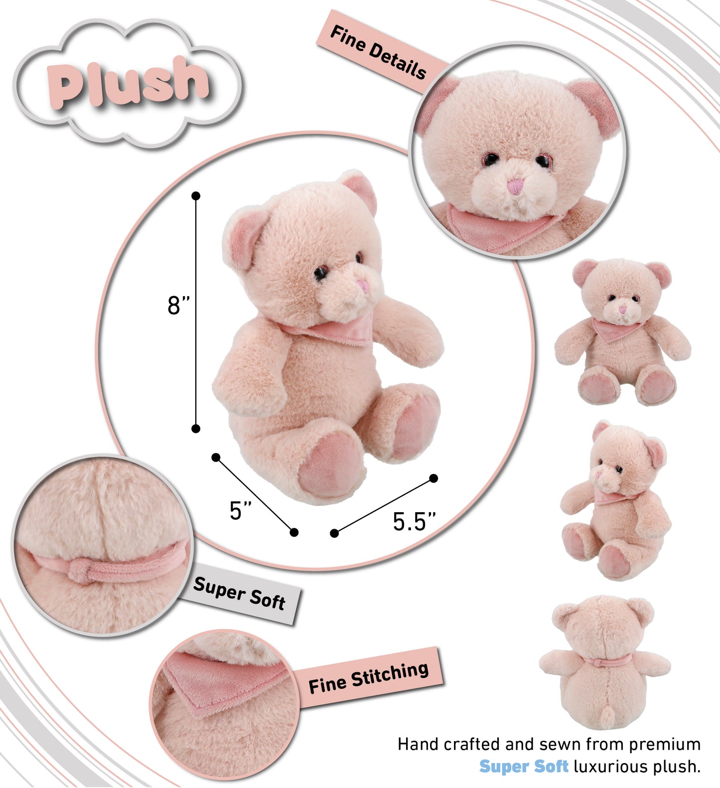 SUPER-SOFT PLUSH - BABY PINK BEAR 8"