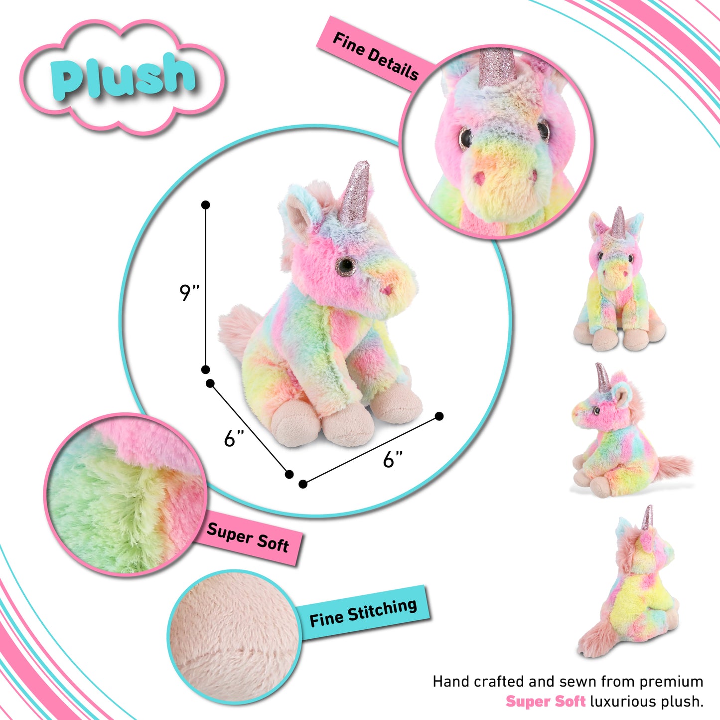 SUPER-SOFT PLUSH - RAINBOW UNICORN 9"