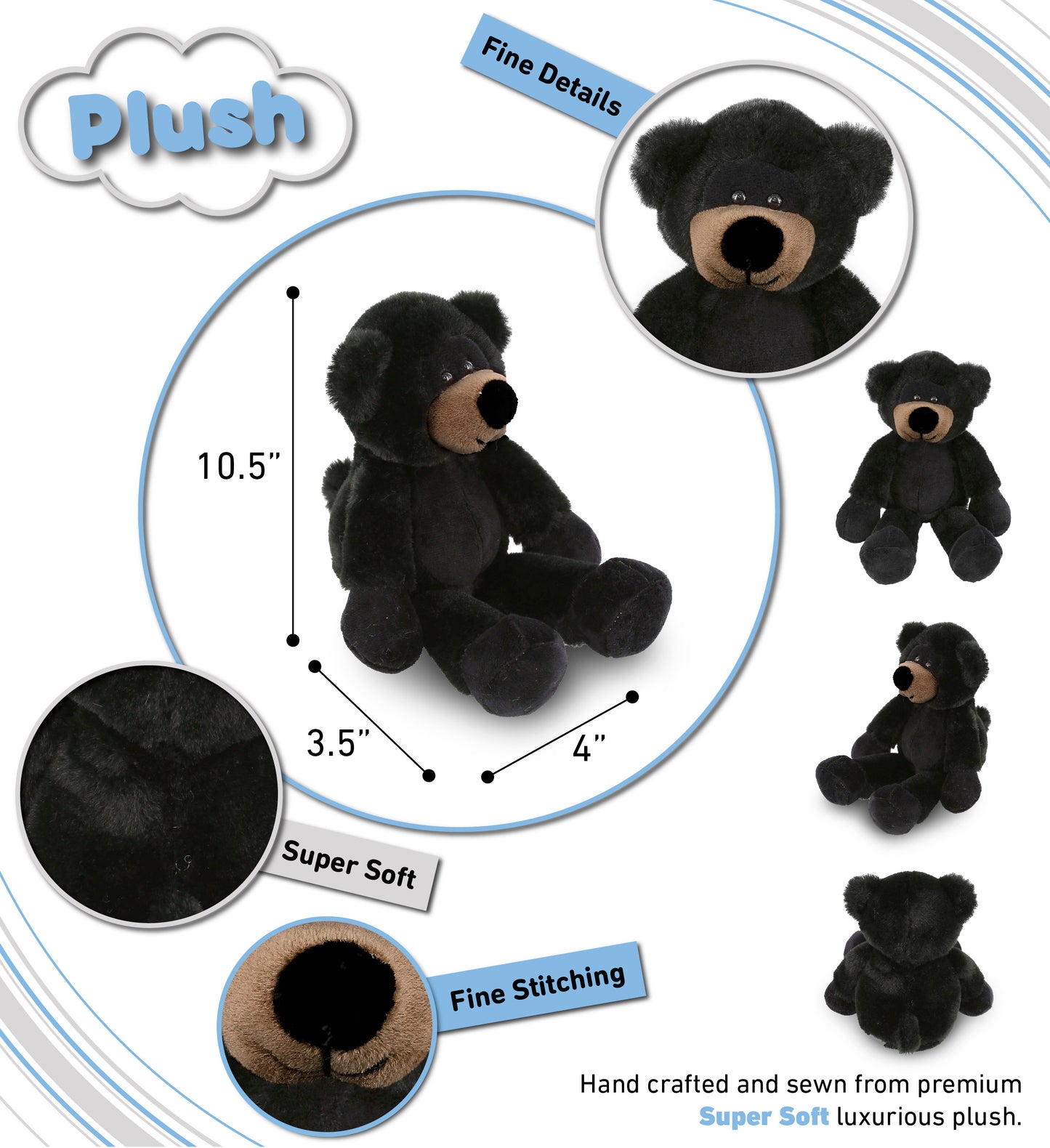 SUPER-SOFT PLUSH - LONG LEG BLACK BEAR 10.5"
