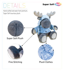 SUPER SOFT PLUSH WITH CLOTHES  - GREY MOOSE