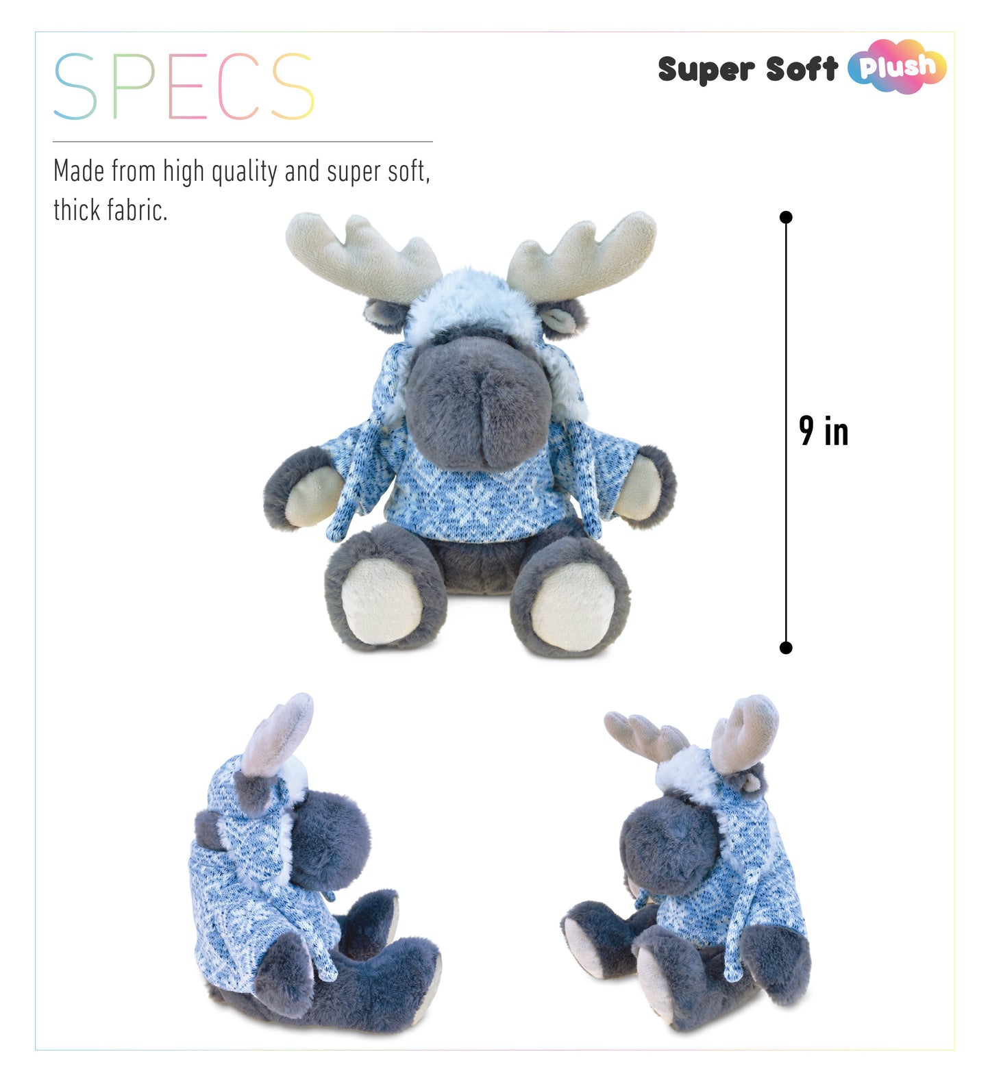SUPER SOFT PLUSH WITH CLOTHES  - GREY MOOSE