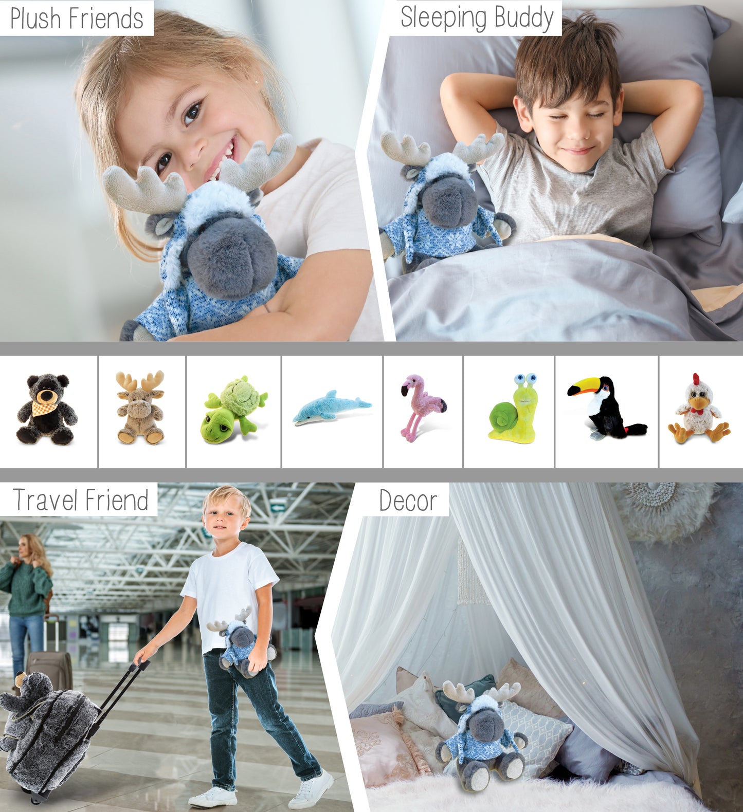 SUPER SOFT PLUSH WITH CLOTHES  - GREY MOOSE