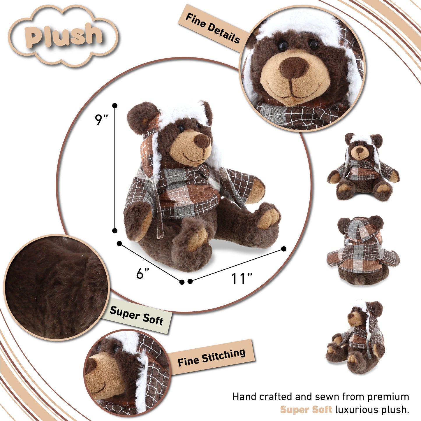 SUPER SOFT PLUSH WITH CLOTHES  - BROWN BEAR