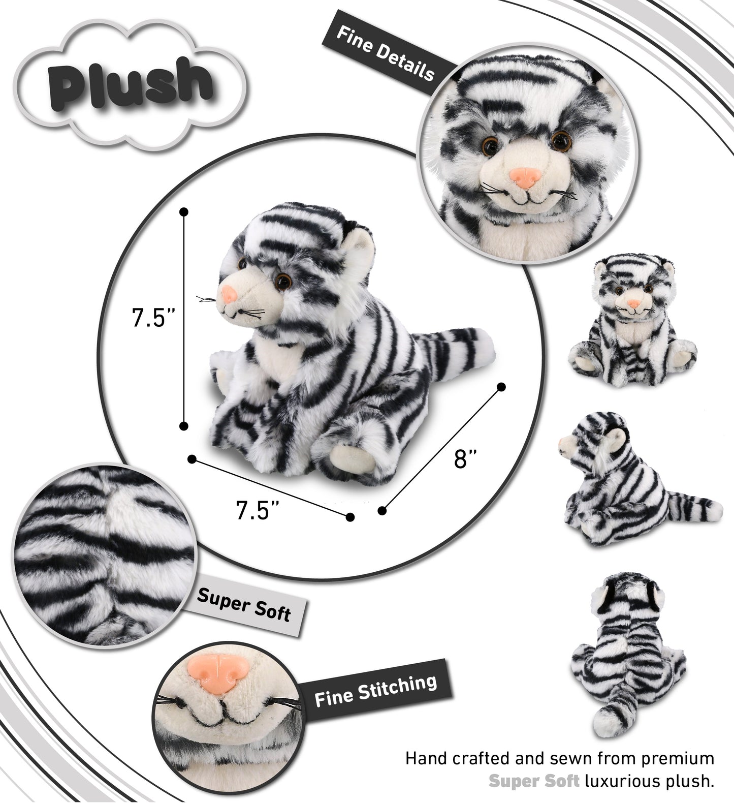 SUPER-SOFT PLUSH - SQUAT WHITE TIGER 8"