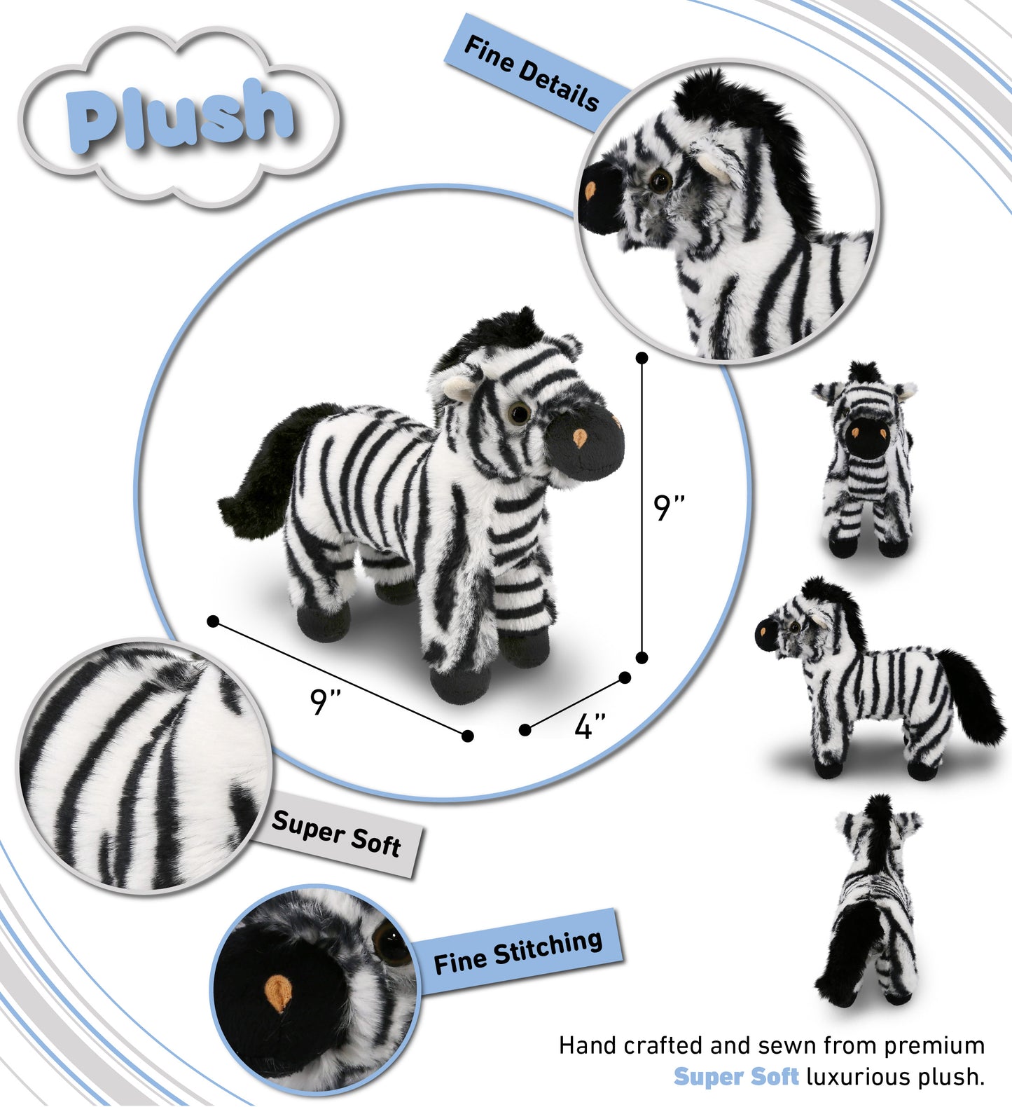 SUPER-SOFT PLUSH - ZEBRA 9"