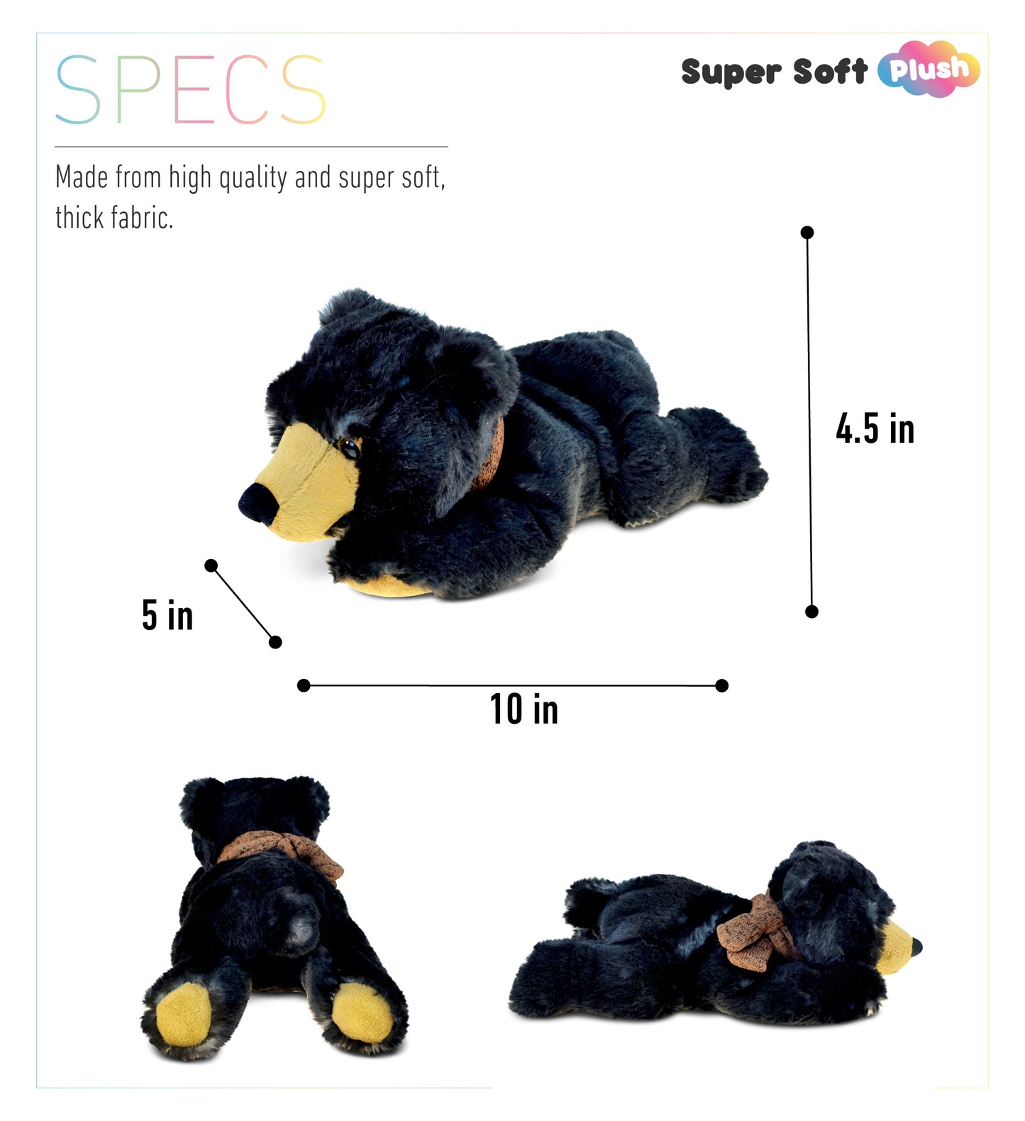 SUPER SOFT PLUSH - LYING WILD BLACK BEAR