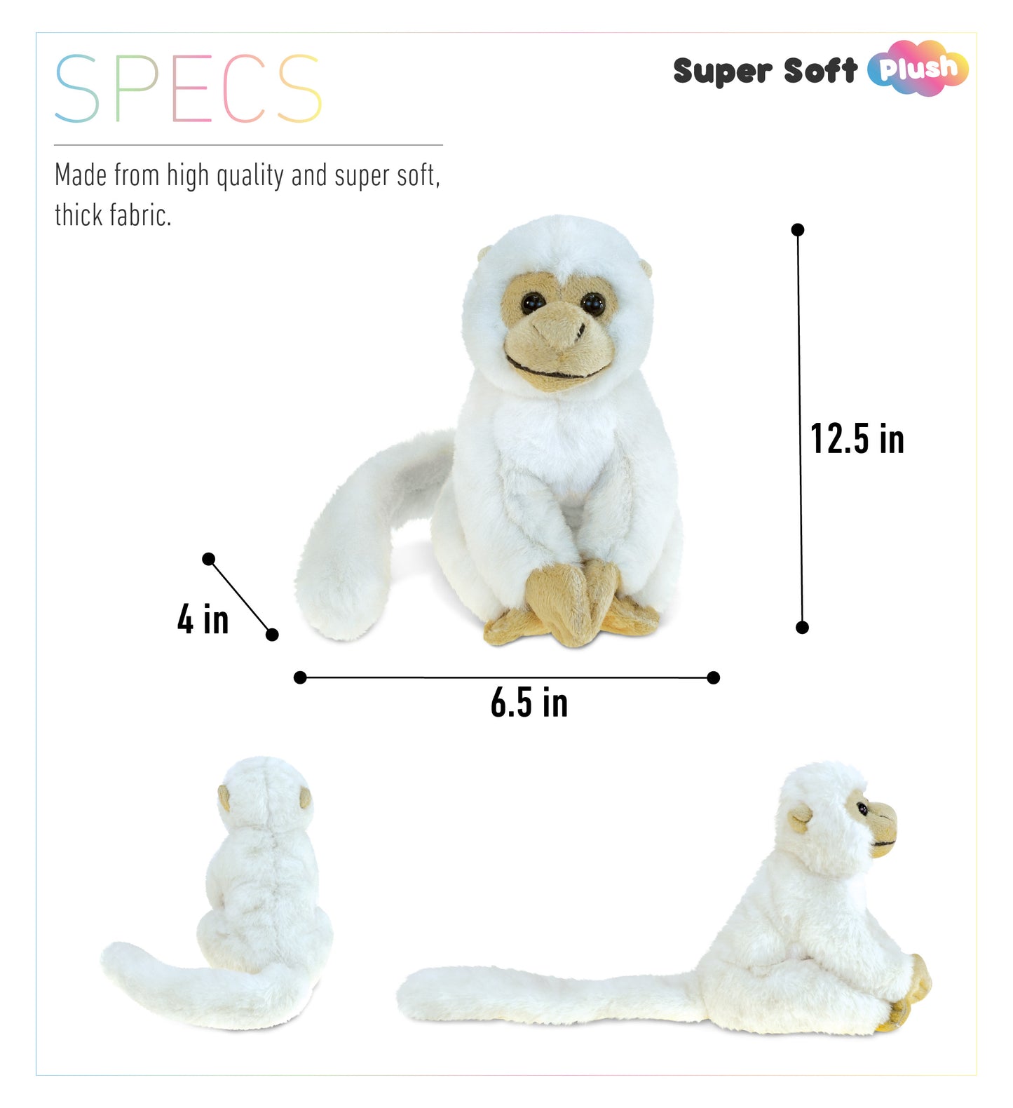 SUPER SOFT PLUSH - WHITE SQUIRREL MONKEY