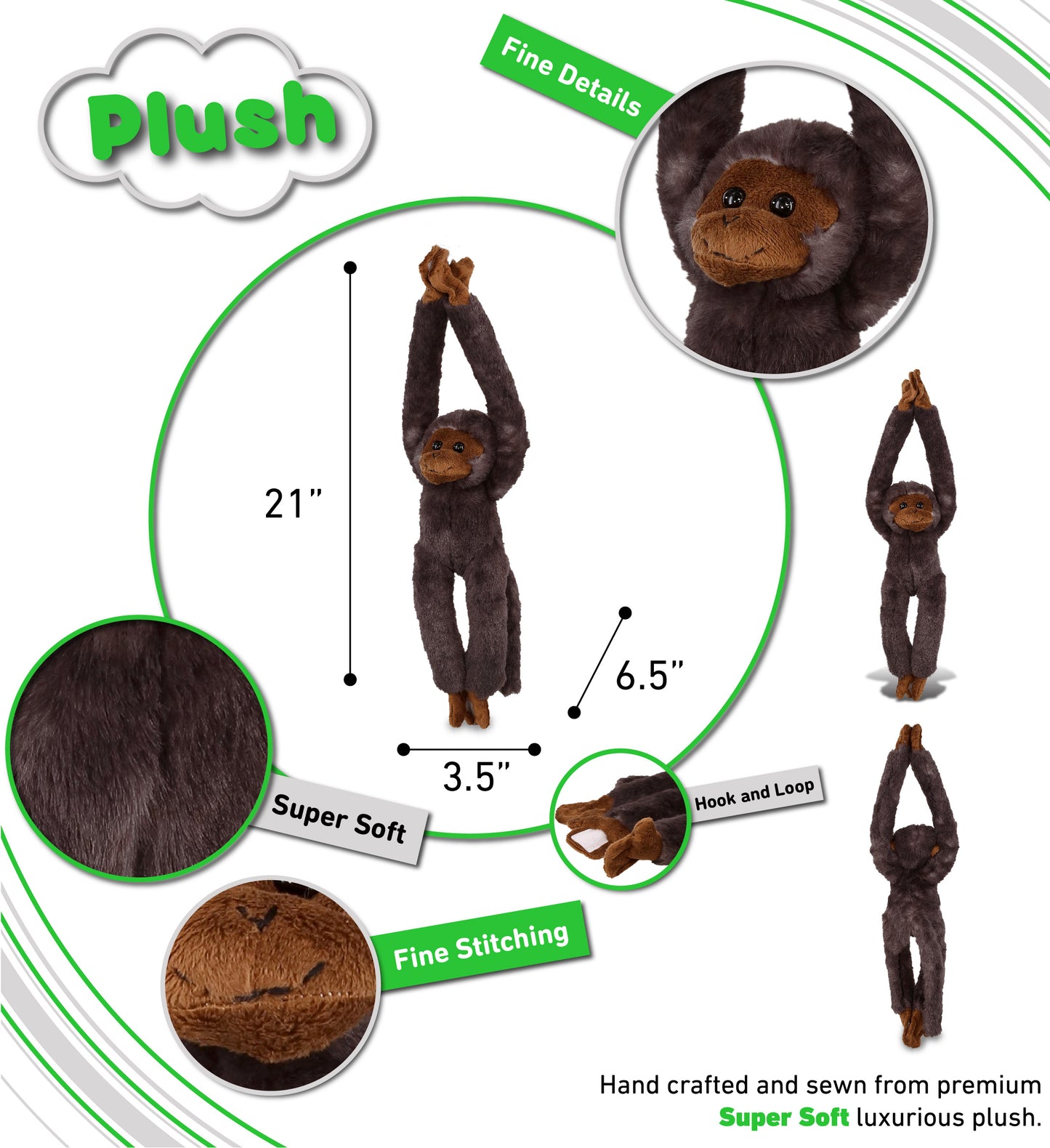 SUPER SOFT PLUSH - LONG ARM HANGING BLACK CAPUCHIN MONKEY