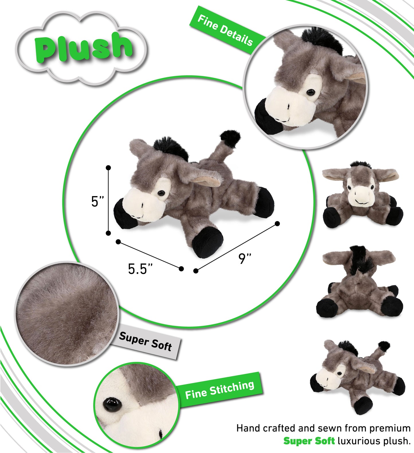 SUPER SOFT PLUSH - LYING GREY DONKEY
