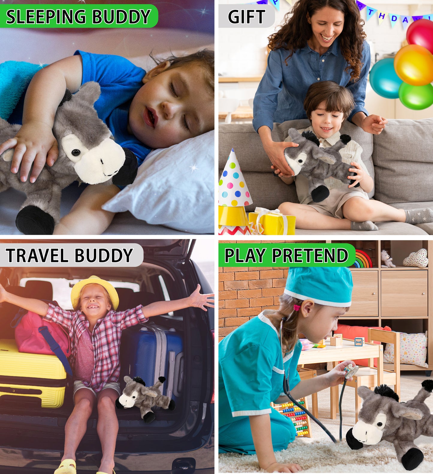 SUPER SOFT PLUSH - LYING GREY DONKEY