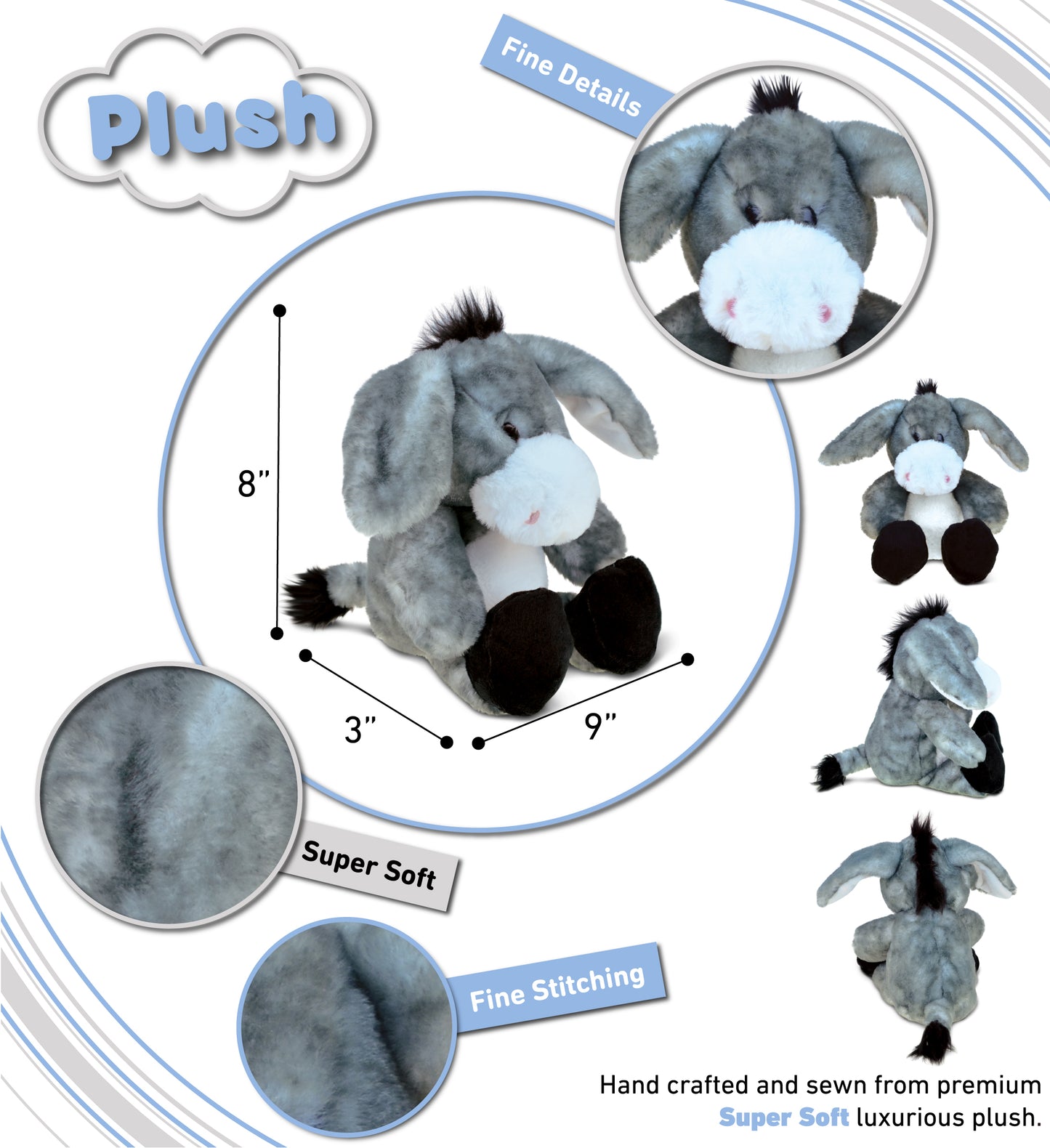 SUPER SOFT PLUSH - SITTING GREY DONKEY
