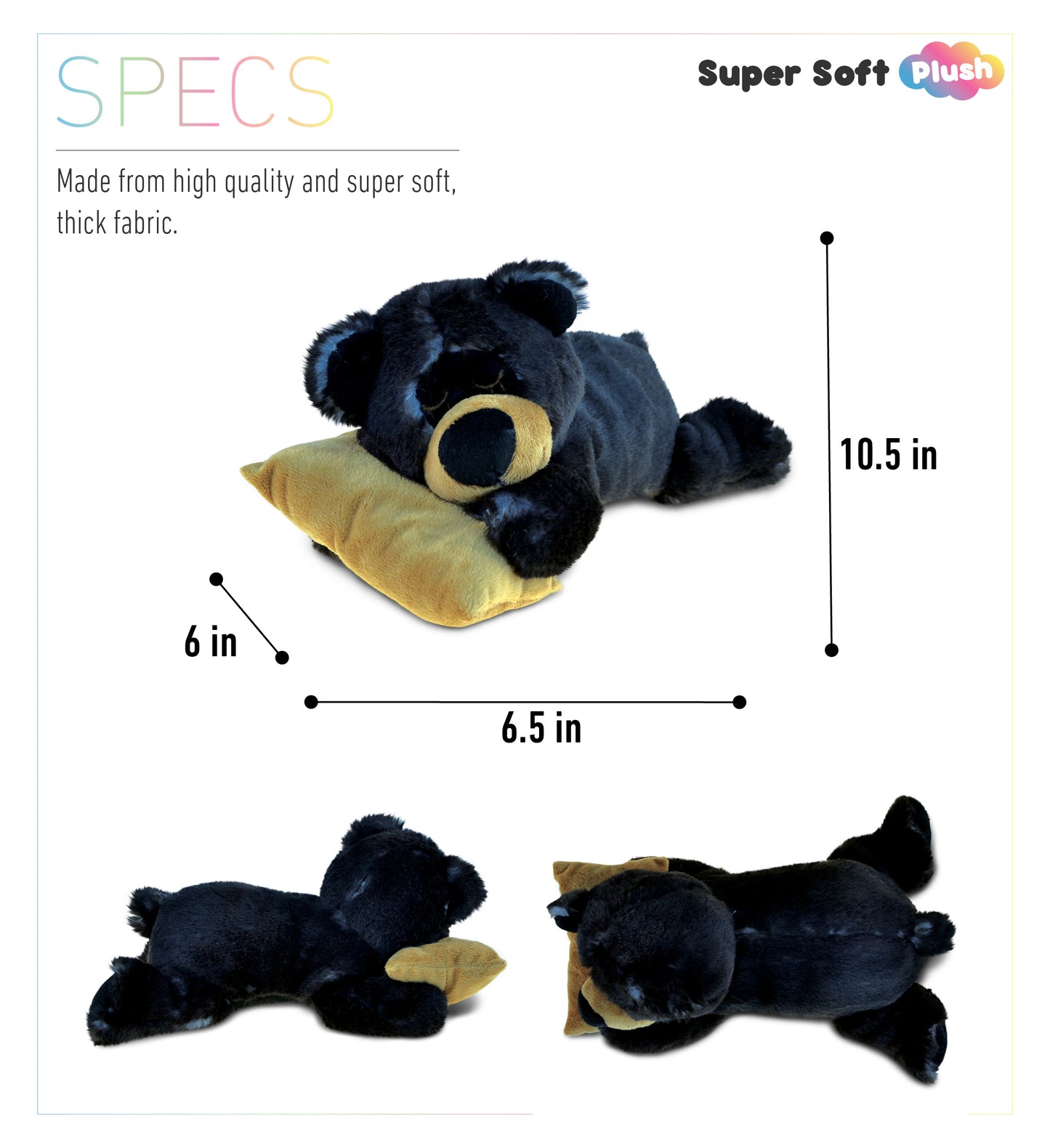 SUPER SOFT PLUSH - SLEEPING BLACK BEAR WITH PILLOW