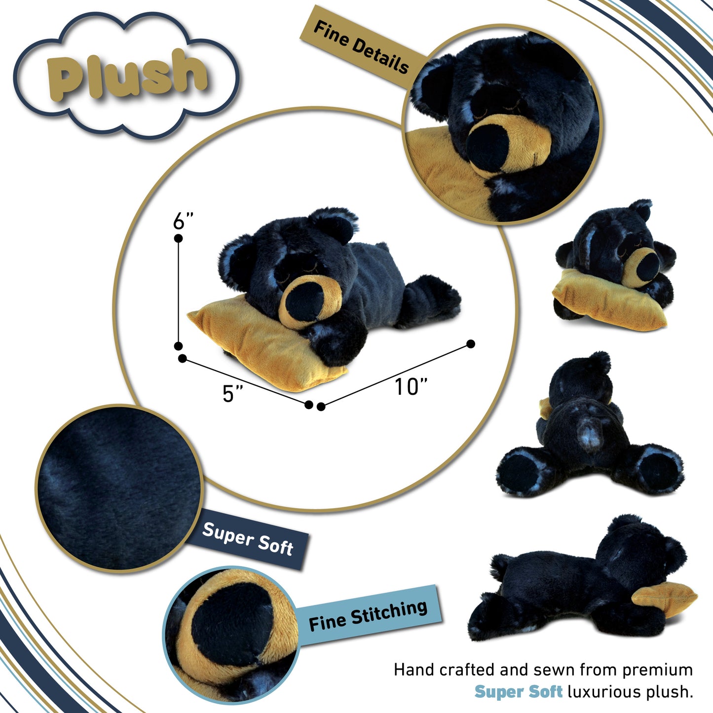 SUPER SOFT PLUSH - SLEEPING BLACK BEAR WITH PILLOW