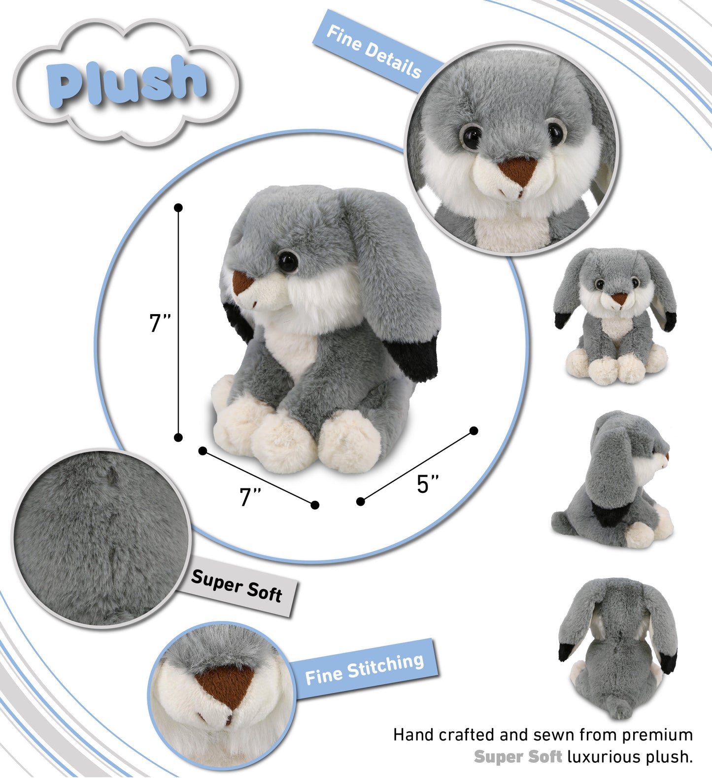 SUPER-SOFT PLUSH - GREY RABBIT 7"