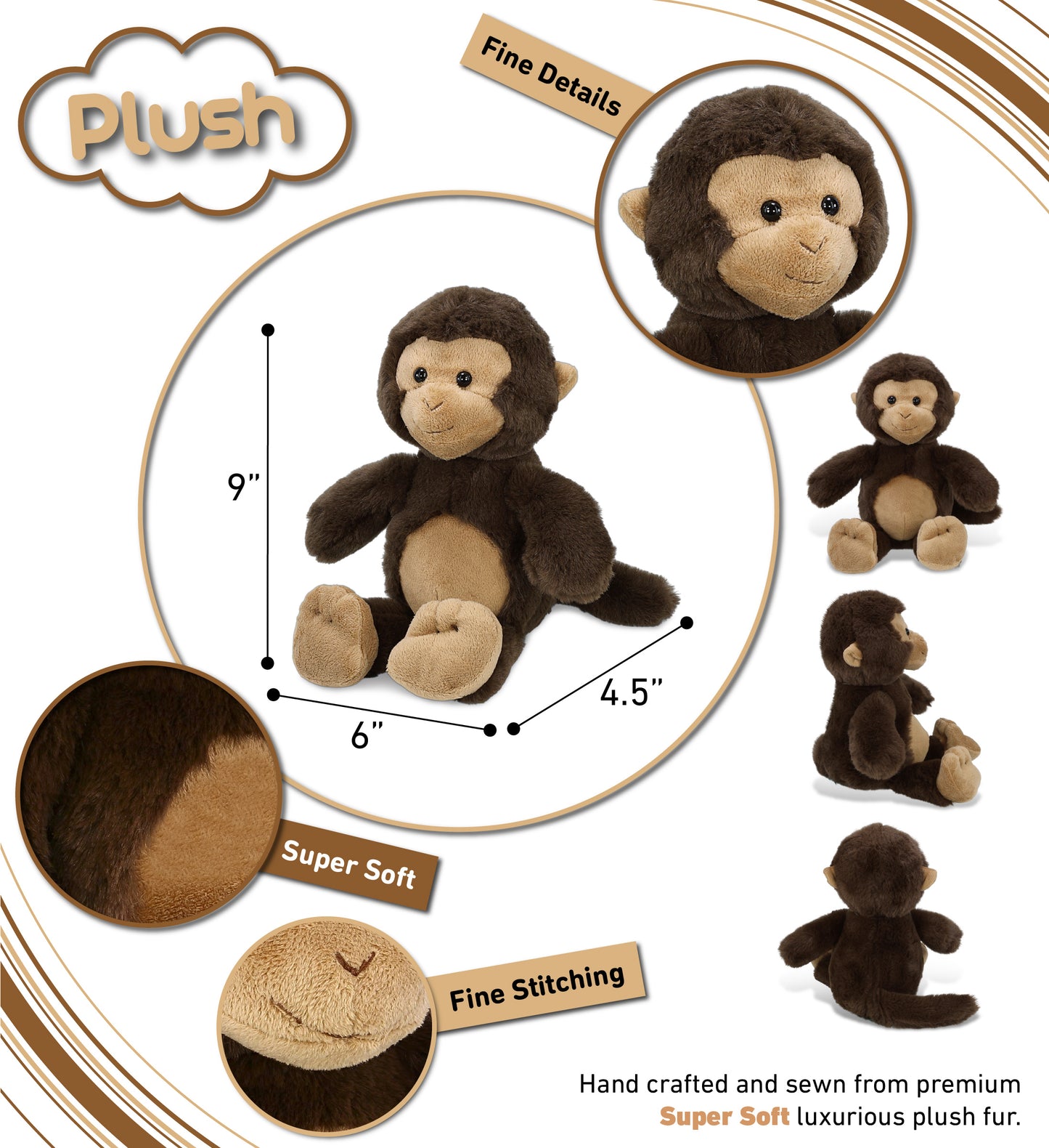 SUPER-SOFT PLUSH - MONKEY 9"