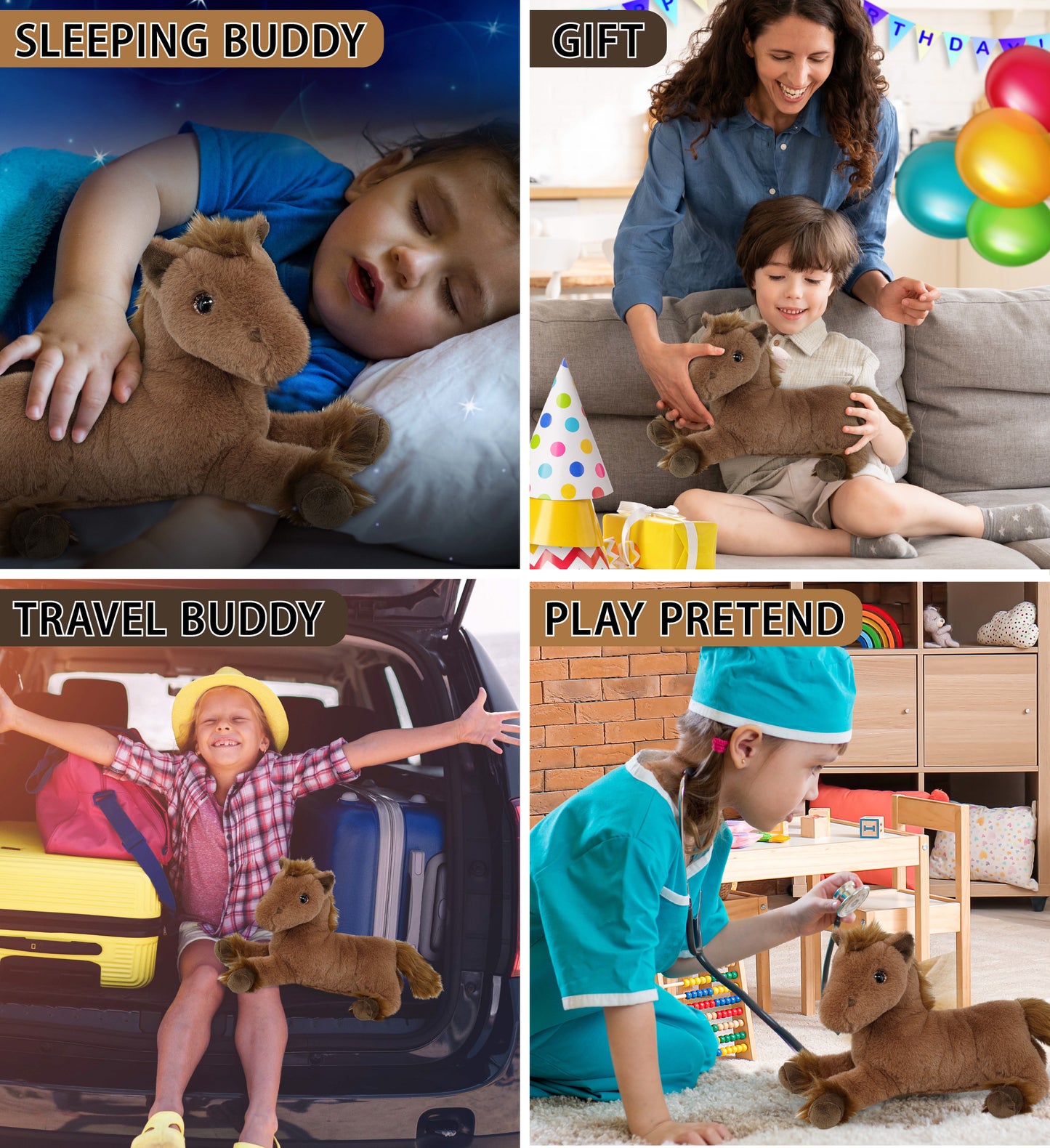 SUPER-SOFT PLUSH - FANCY LAYING BROWN HORSE 10"