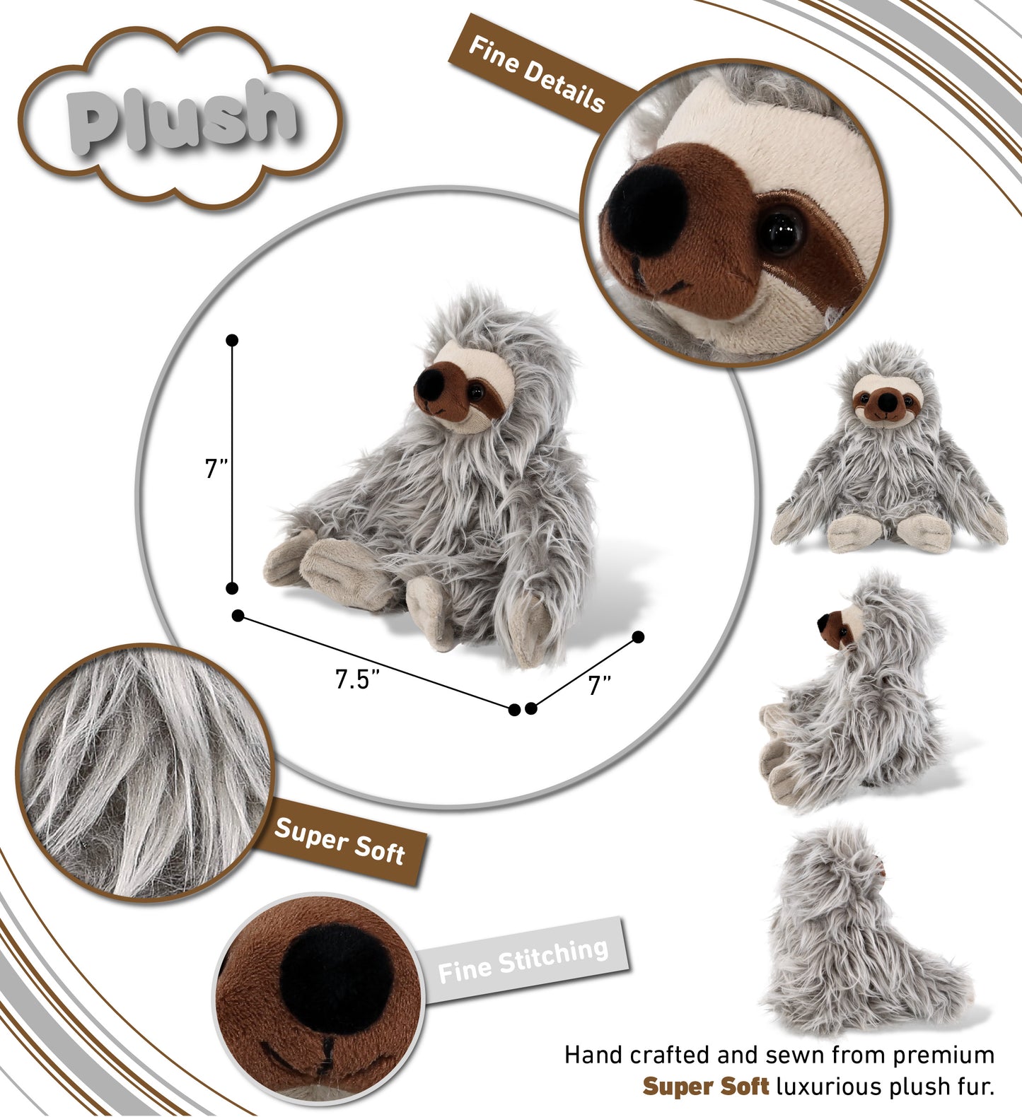 SUPER-SOFT PLUSH - GREY SLOTH 7"