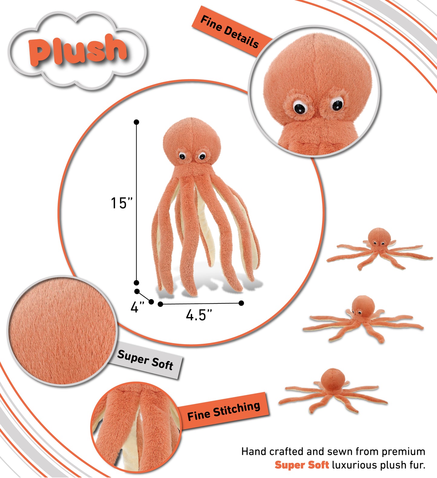 SUPER-SOFT PLUSH - ORANGE OCTOPUS 15"
