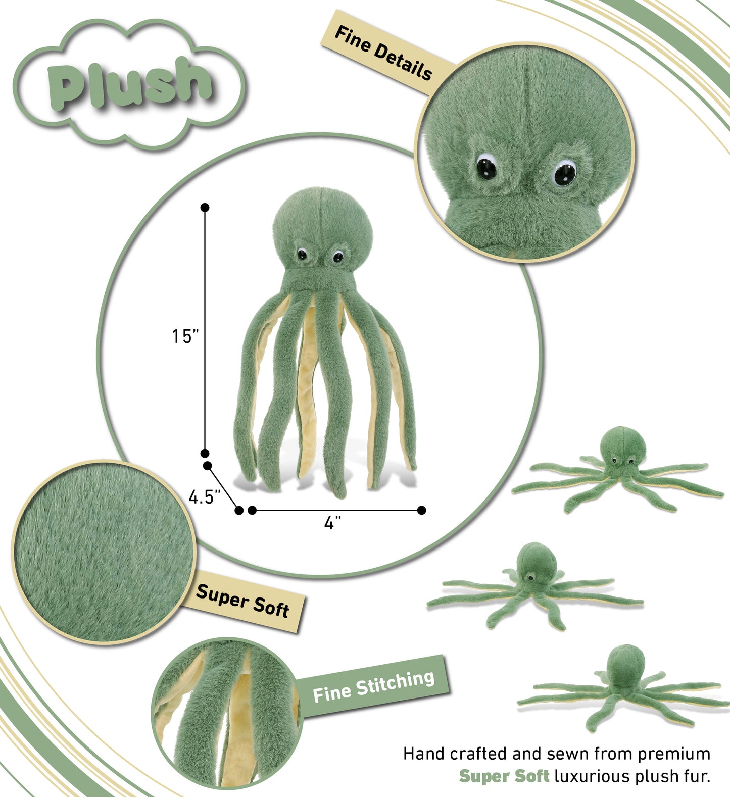 SUPER-SOFT PLUSH - GREEN OCTOPUS 15"