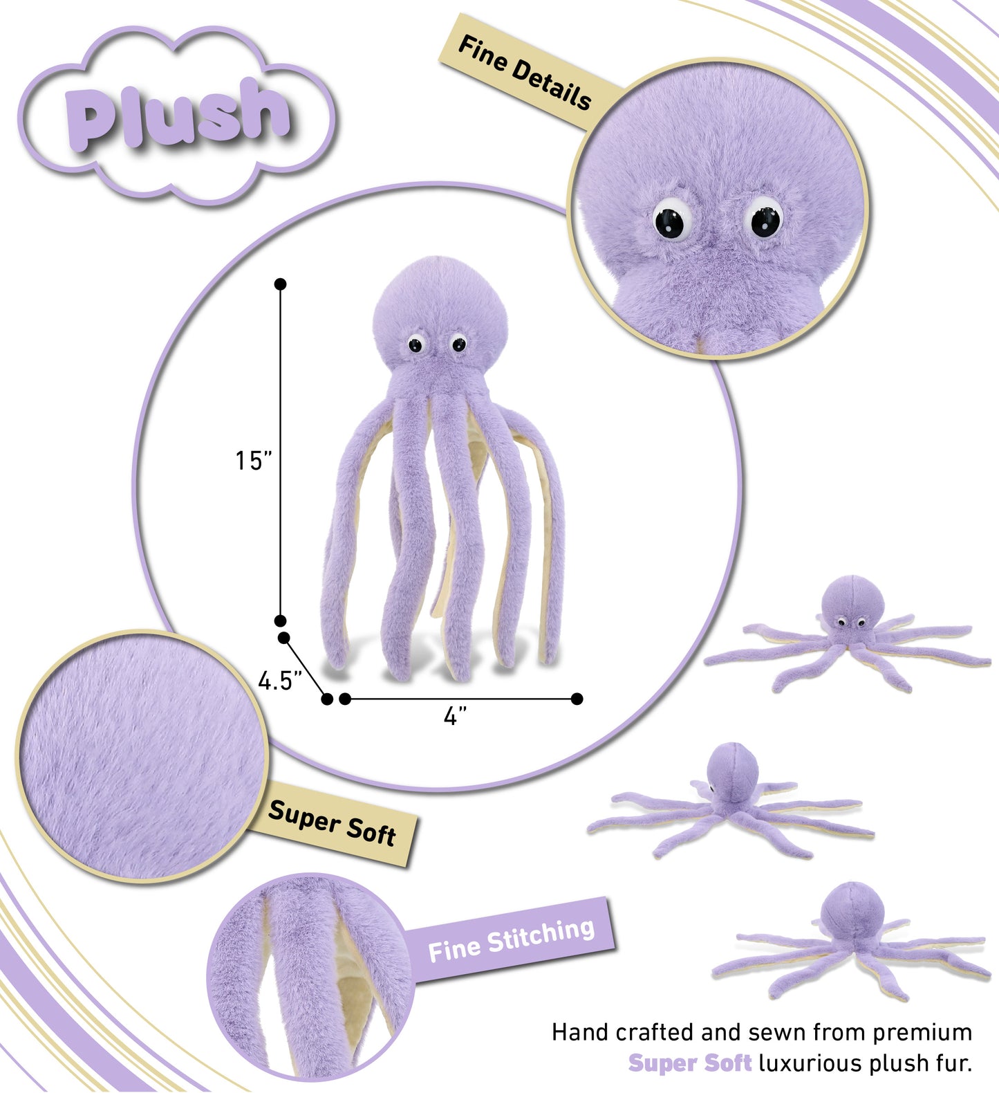 SUPER-SOFT PLUSH - PURPLE OCTOPUS 15"