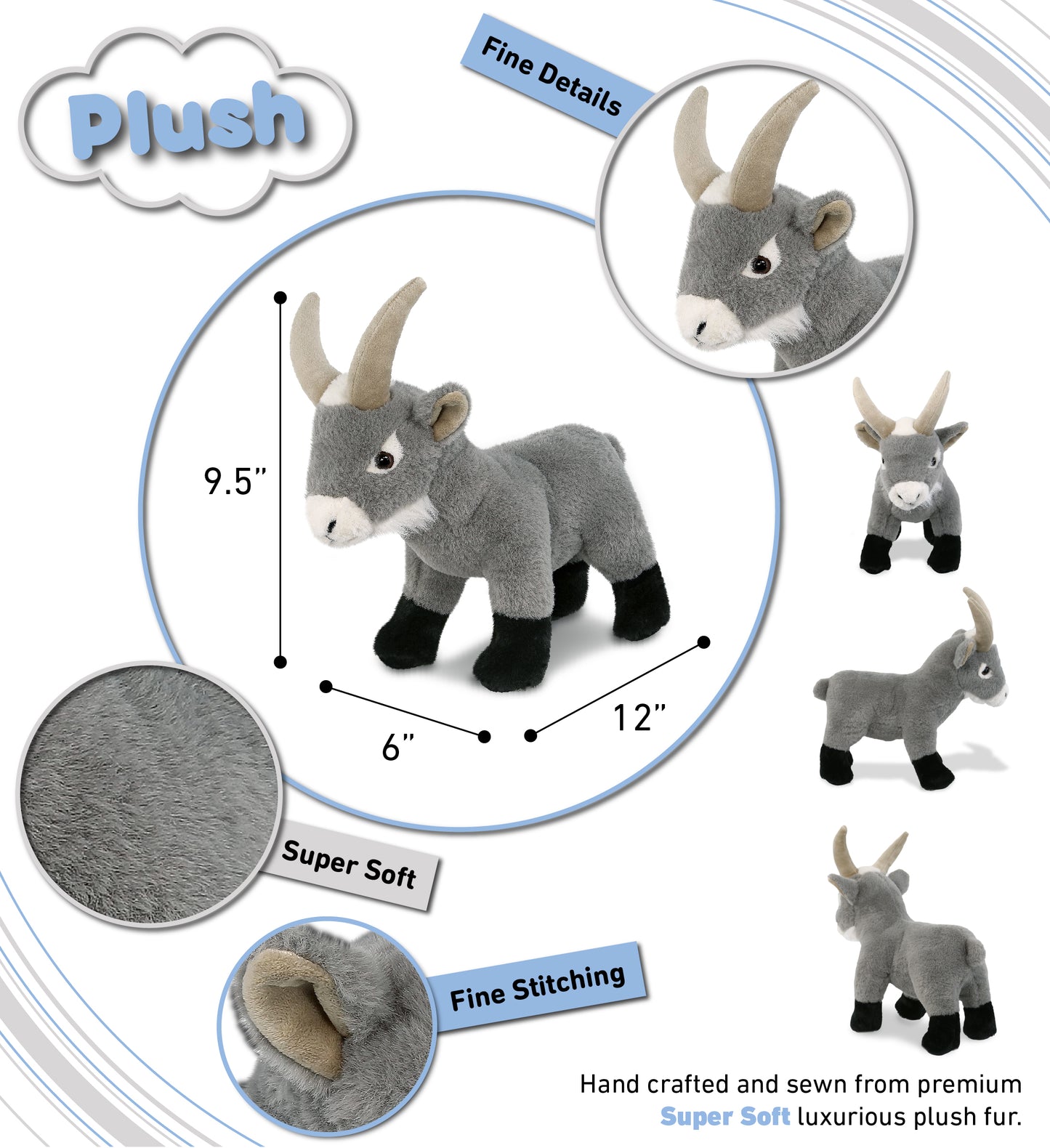 SUPER-SOFT PLUSH - GREY GOAT 12"