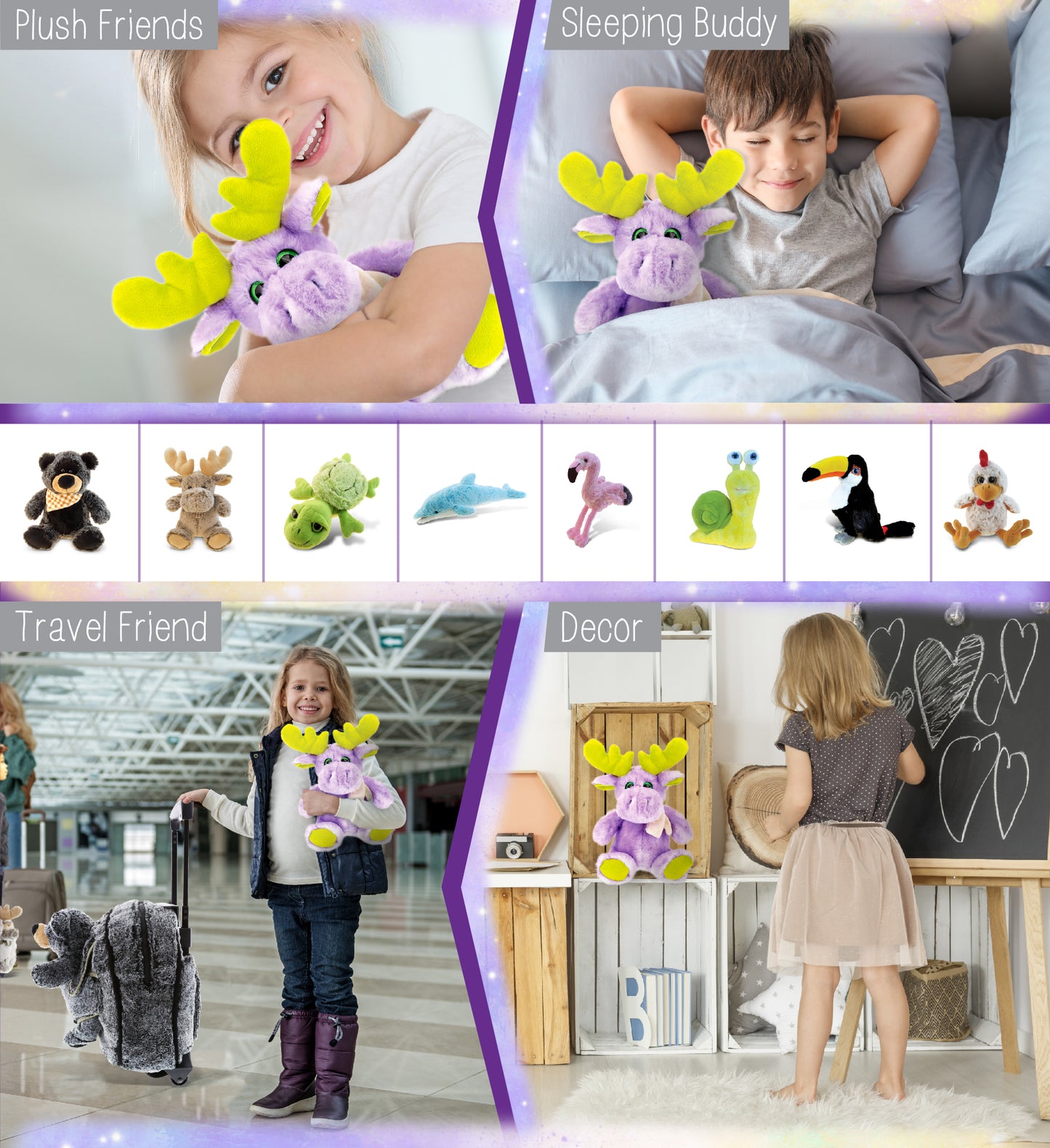 SUPER SOFT PLUSH - SITTING PURPLE MOOSE W/SCARF
