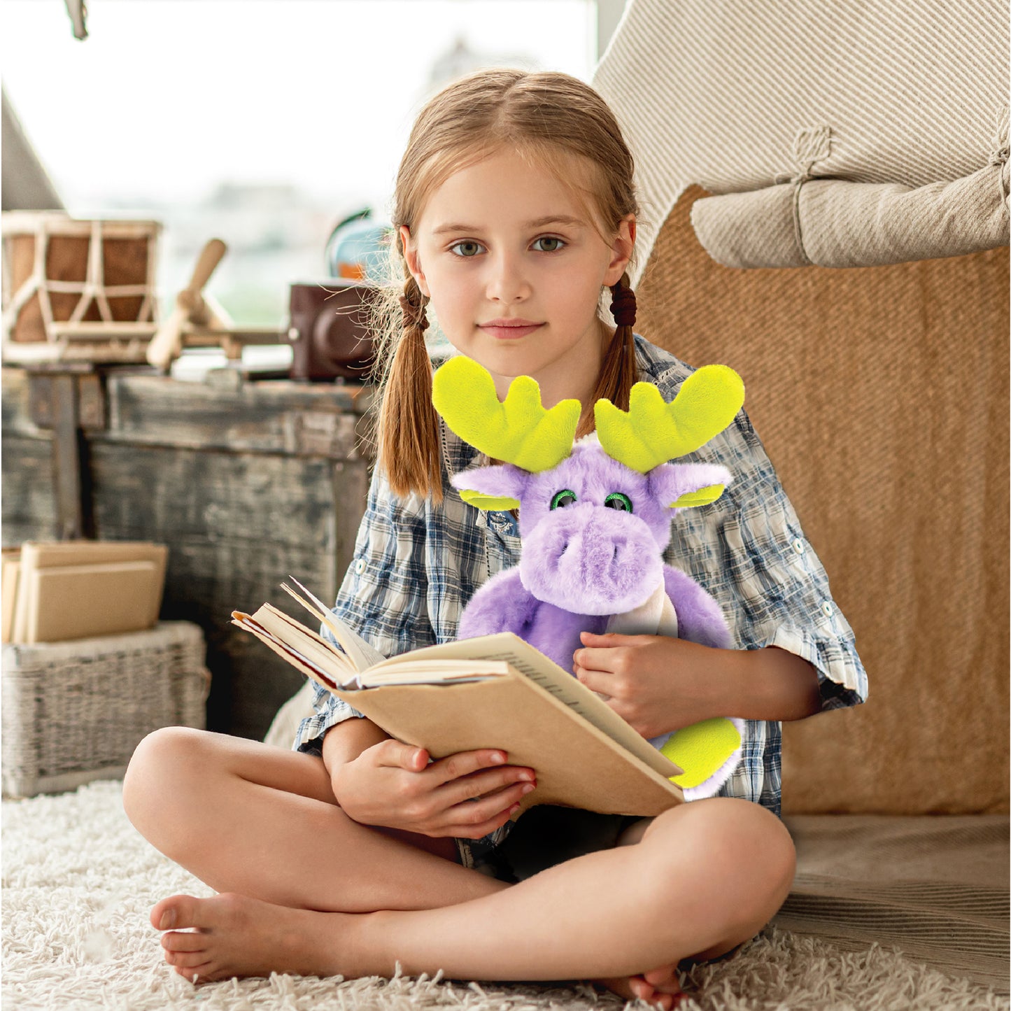 SUPER SOFT PLUSH - SITTING PURPLE MOOSE W/SCARF