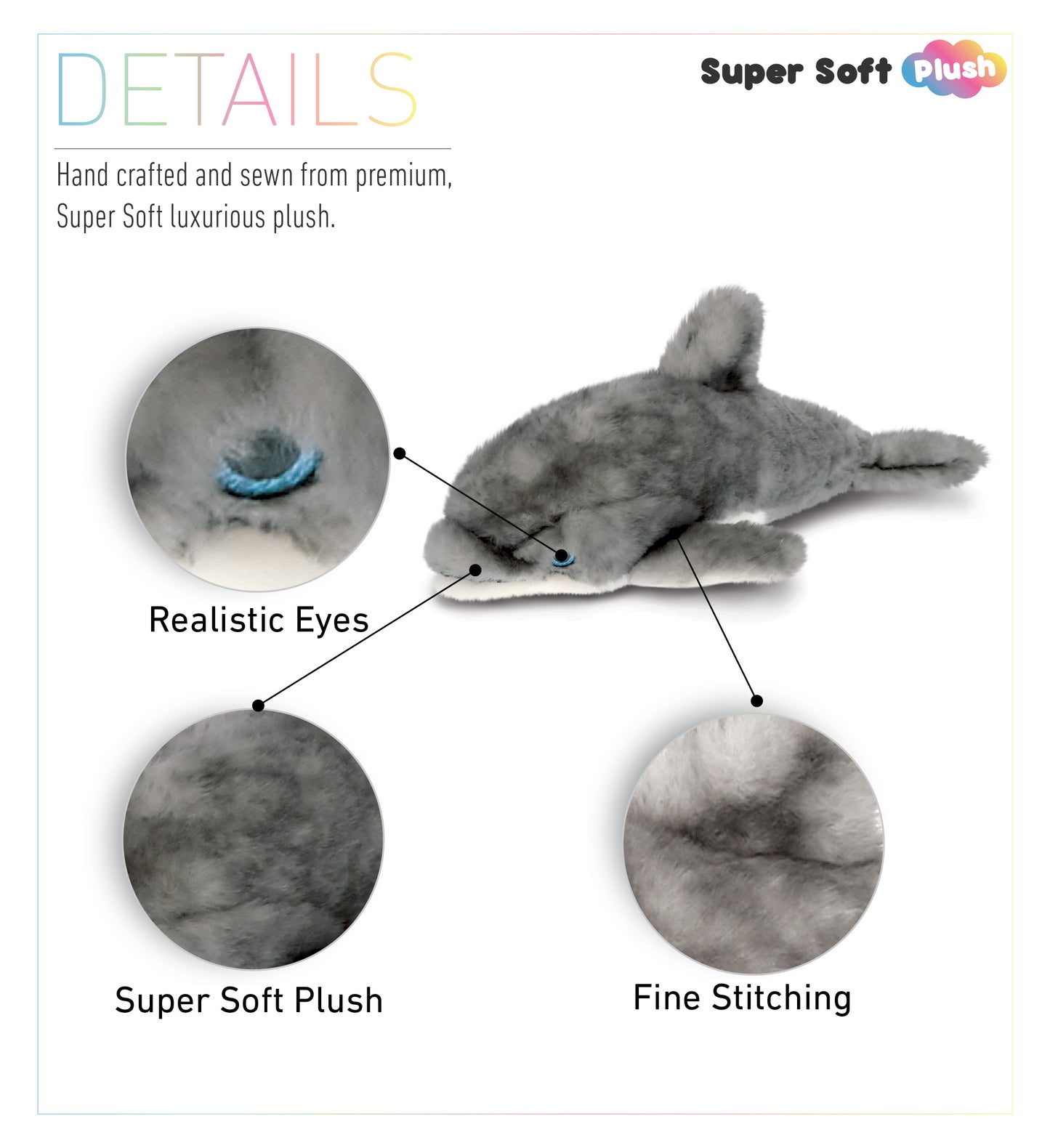 SUPER SOFT PLUSH - GREY DOLPHIN 12.5 INCH