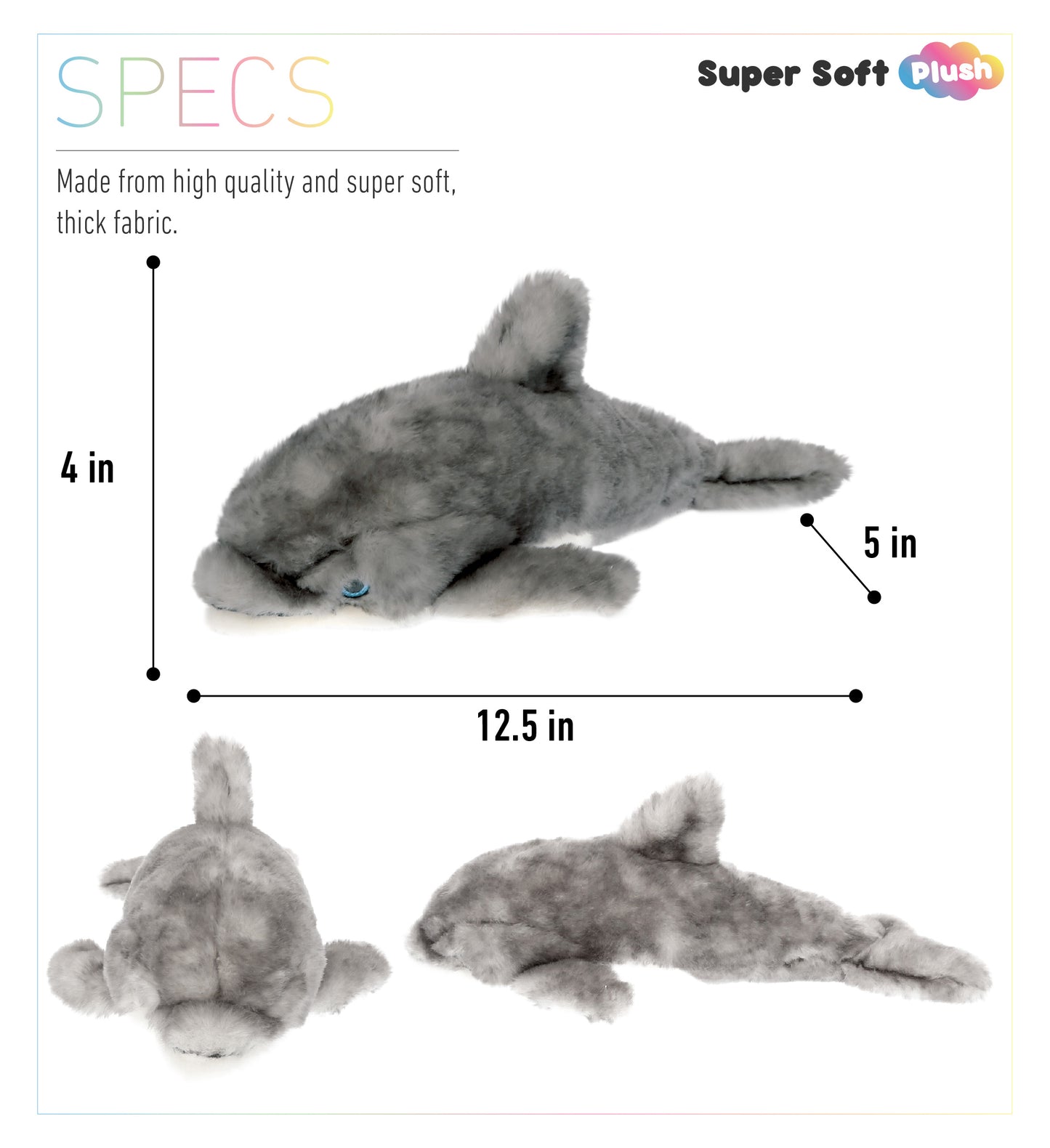 SUPER SOFT PLUSH - GREY DOLPHIN 12.5 INCH