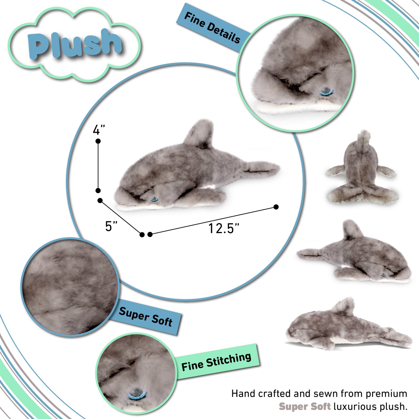 SUPER SOFT PLUSH - GREY DOLPHIN 12.5 INCH