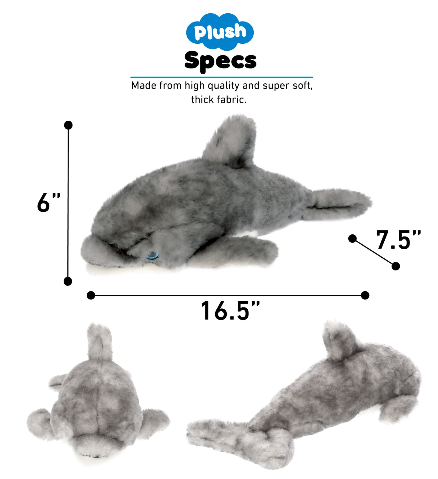 SUPER SOFT PLUSH - GREY DOLPHIN 16.5 INCH