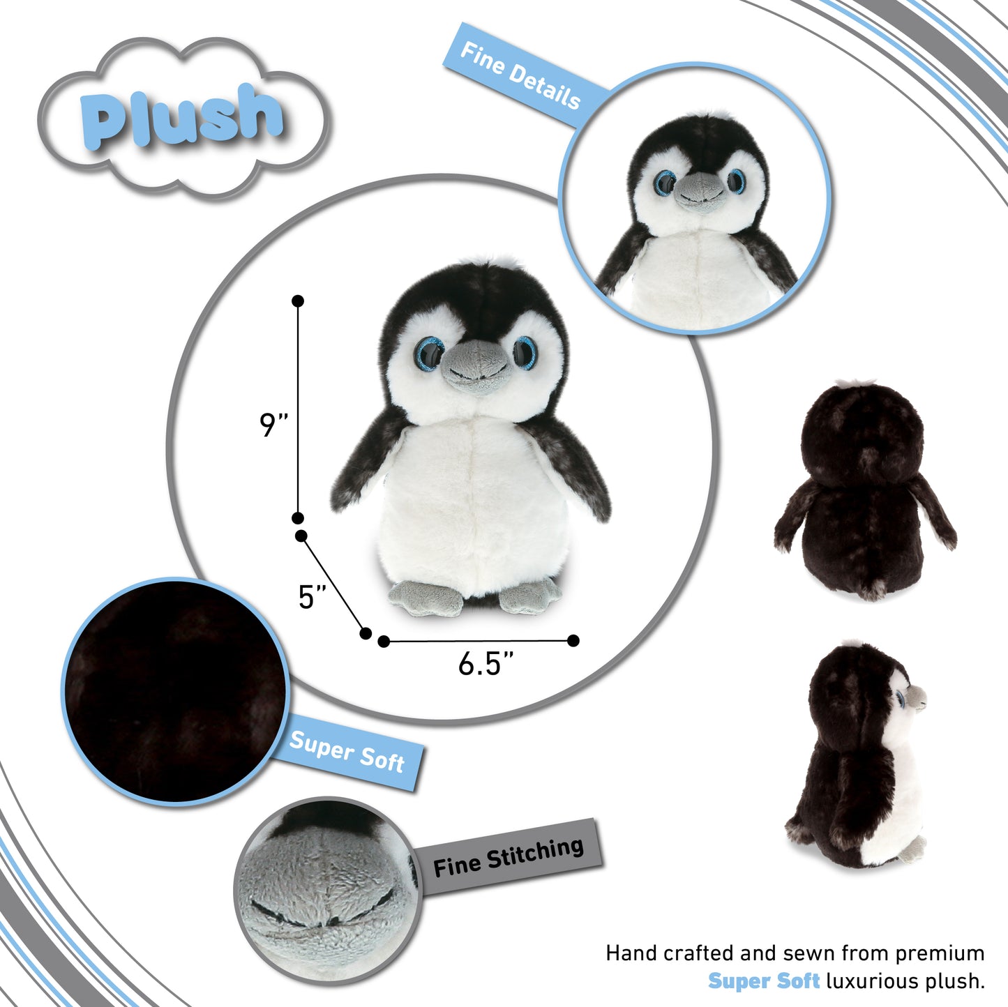 SUPER SOFT PLUSH - GREY PENGUIN 9 INCH