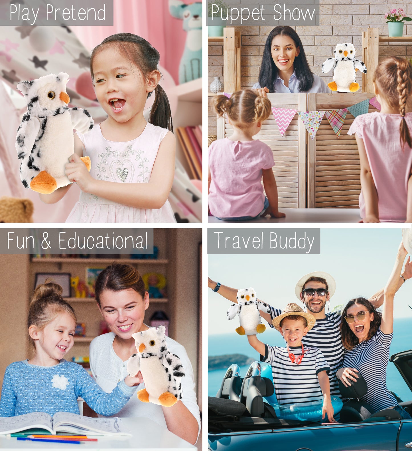 SUPER SOFT PLUSH HAND PUPPET - WHITE OWL