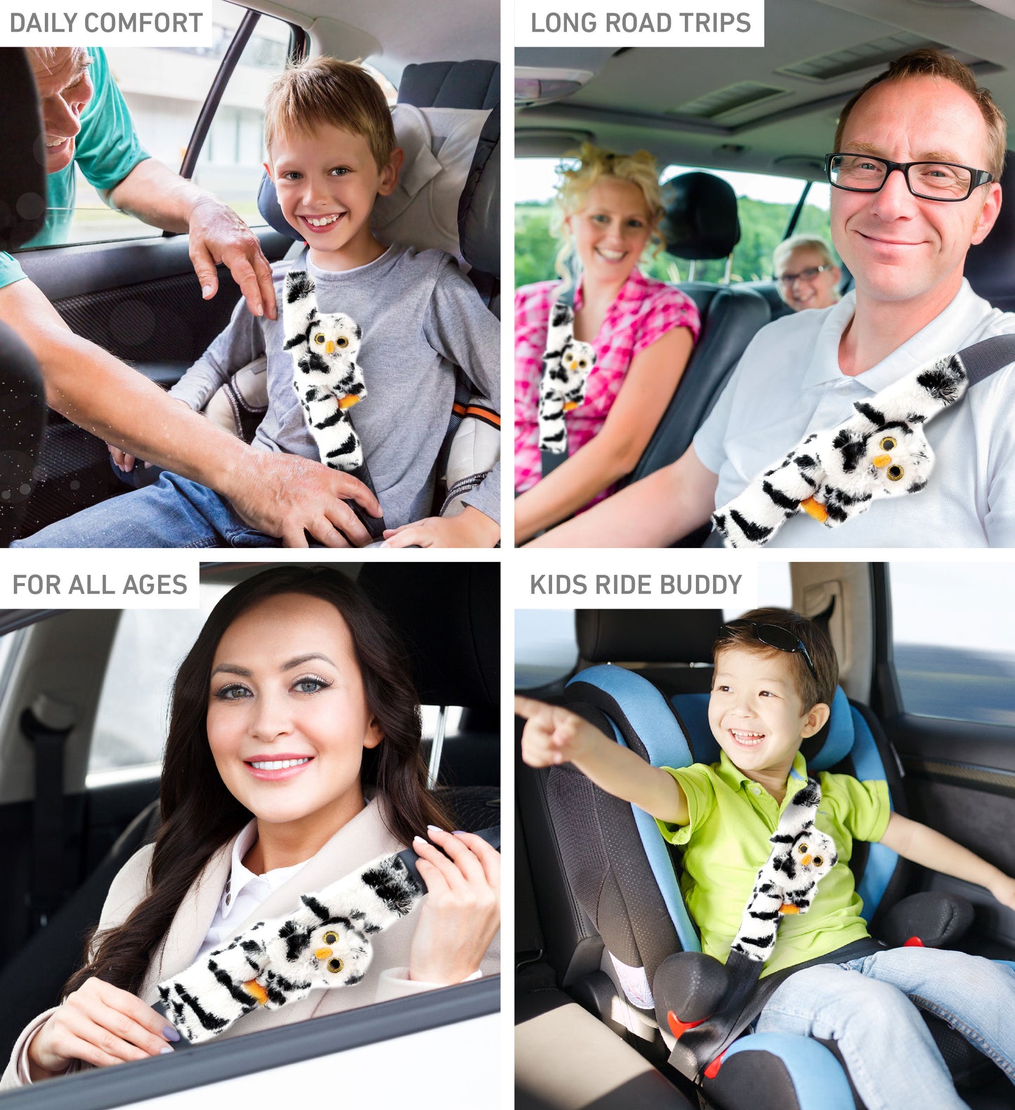 SUPER SOFT PLUSH SAFETY BELT COVER - WHITE OWL