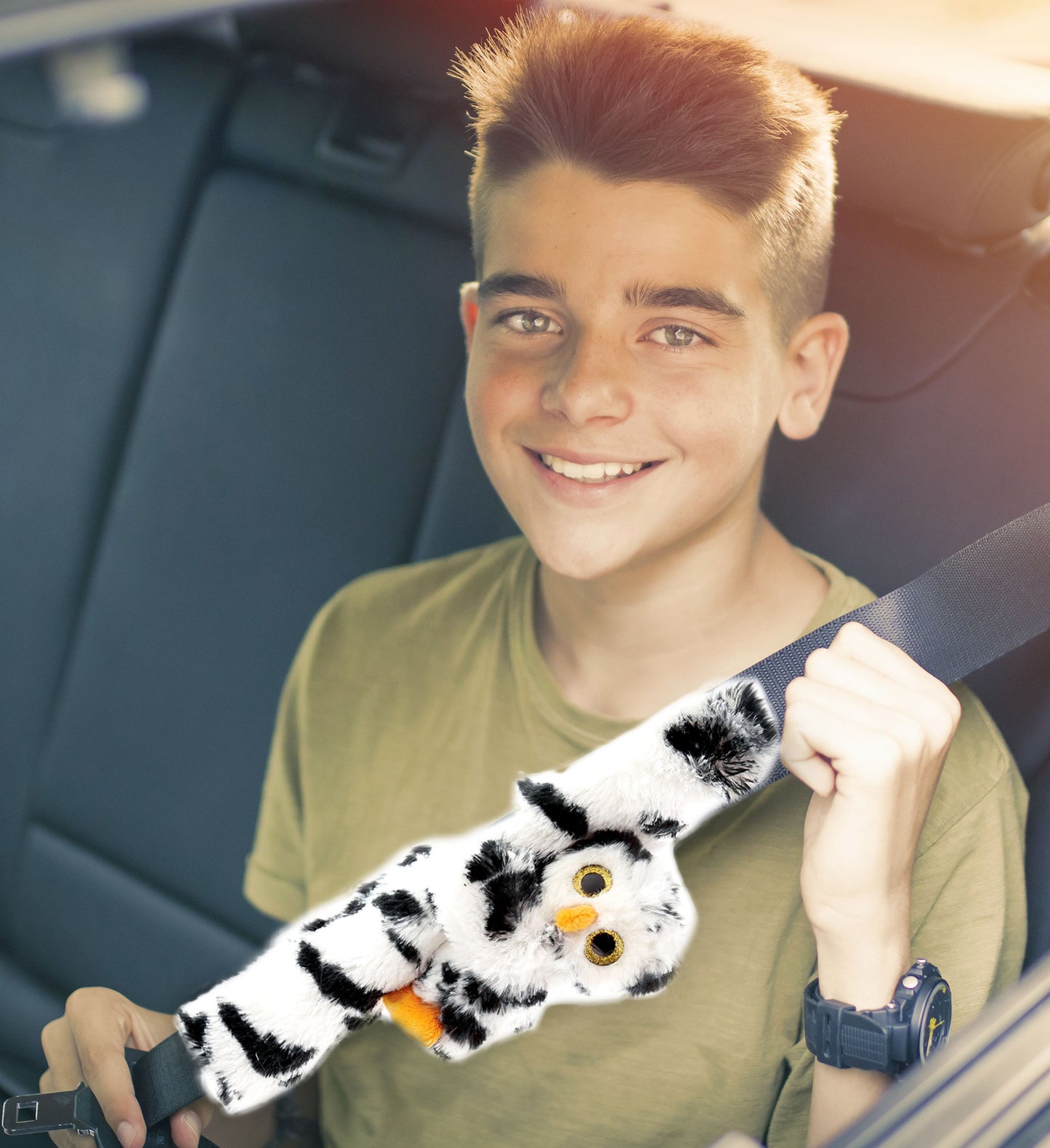 SUPER SOFT PLUSH SAFETY BELT COVER - WHITE OWL