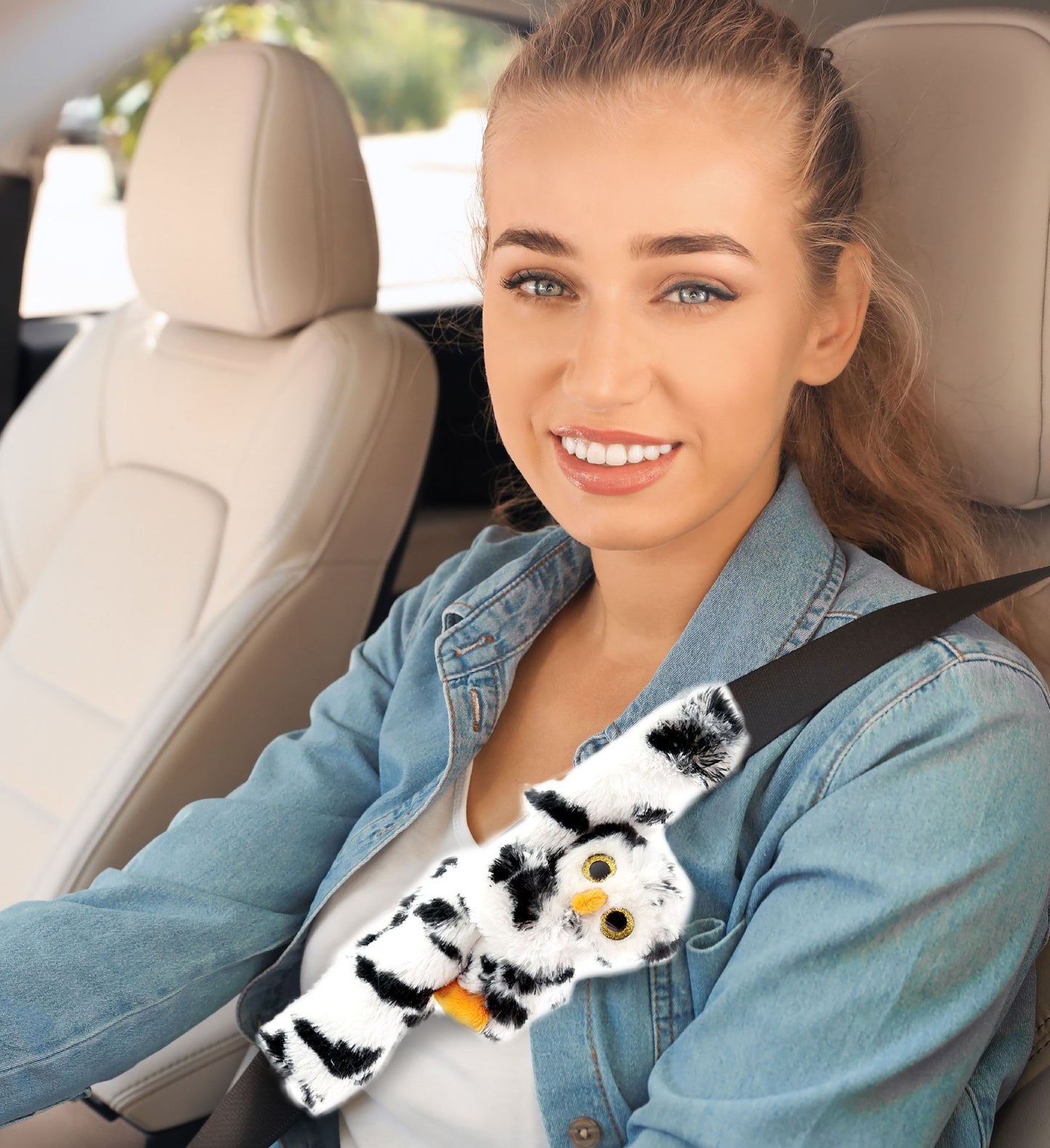 SUPER SOFT PLUSH SAFETY BELT COVER - WHITE OWL